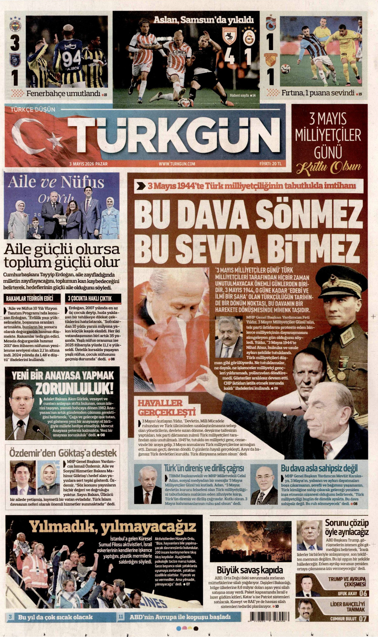 Türkgün Gazetesi Manşeti - 03.05.2026