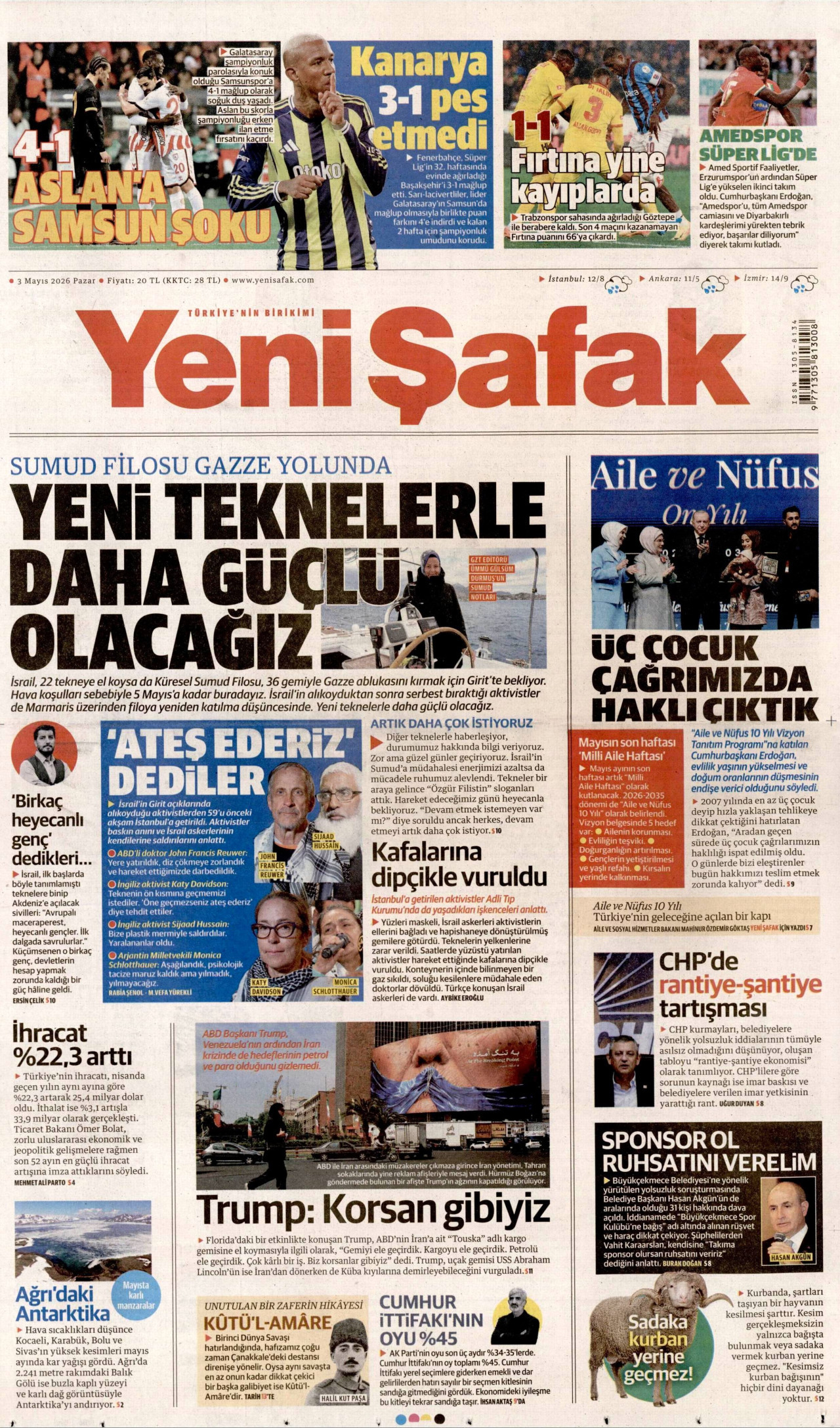 Yeni Şafak Gazetesi Manşeti - 03.05.2026
