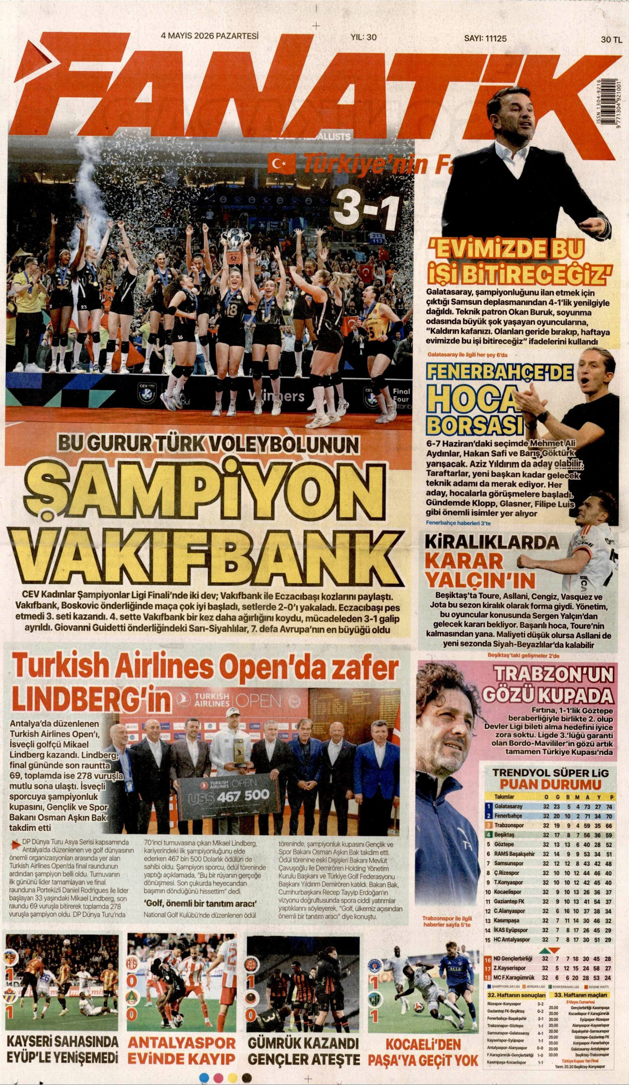Fanatik Gazetesi Manşeti - 4 Mayıs 2026 Birinci Sayfa