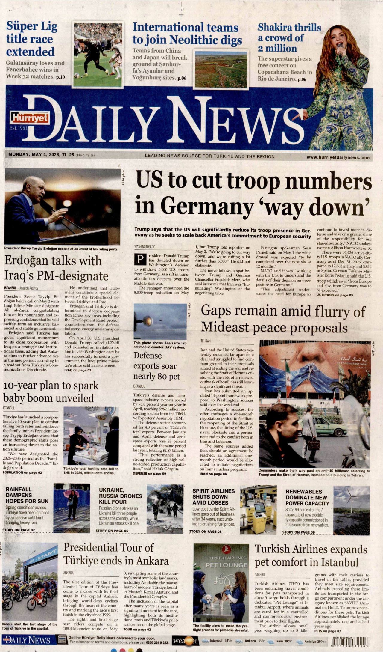 Hürriyet Daily News Gazetesi Manşeti - 4 Mayıs 2026 Birinci Sayfa