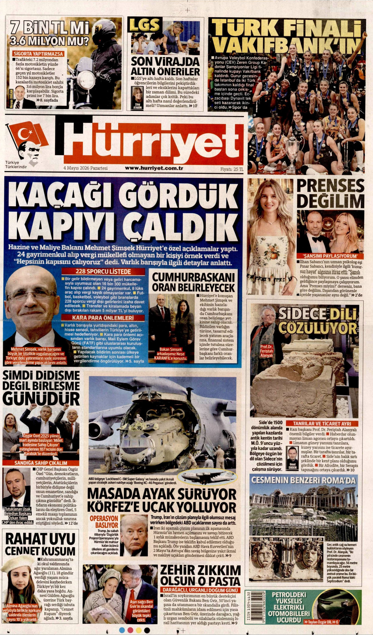 Hürriyet Gazetesi Manşeti - 4 Mayıs 2026 Birinci Sayfa