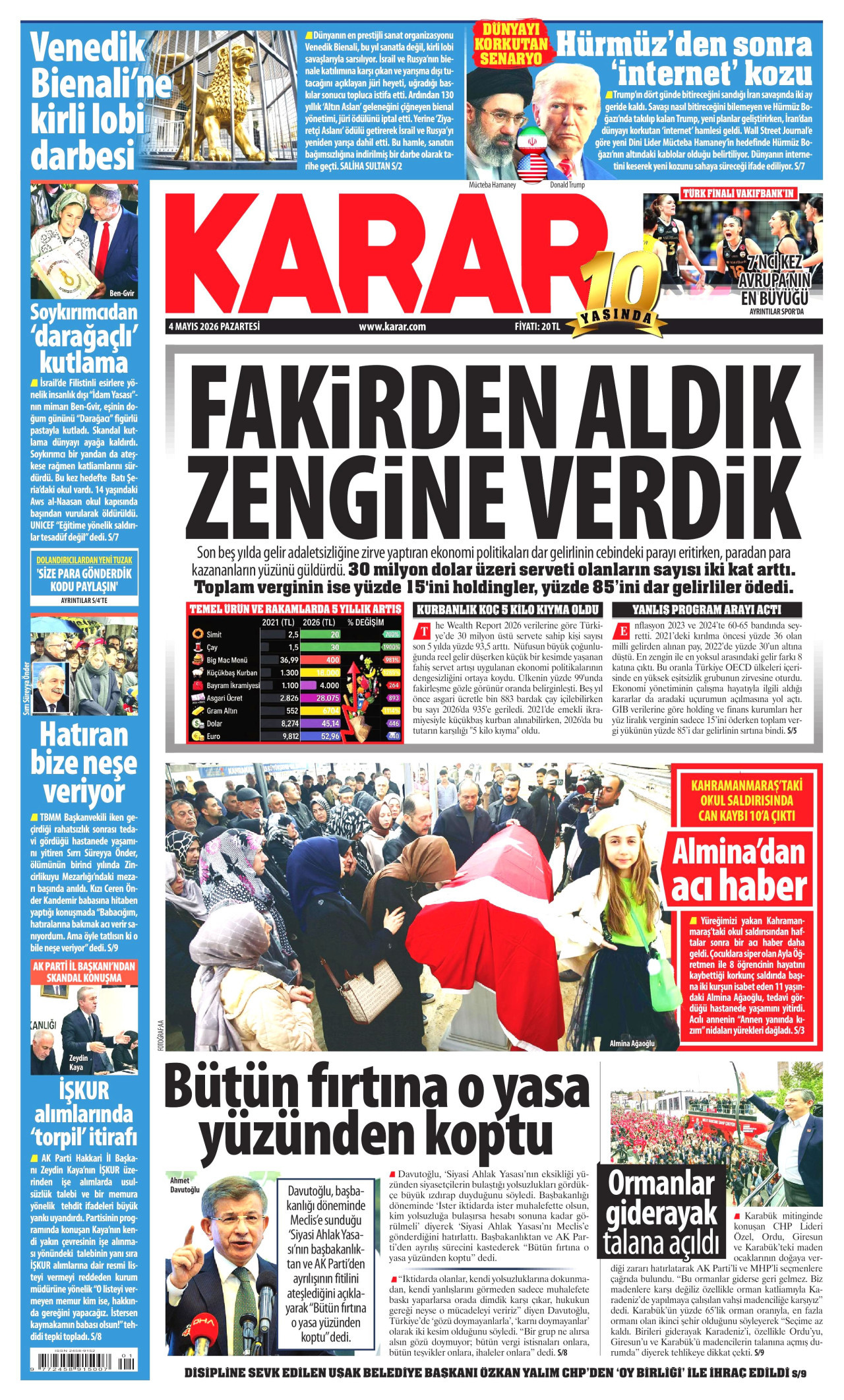 Karar Gazetesi Manşeti - 4 Mayıs 2026 Birinci Sayfa