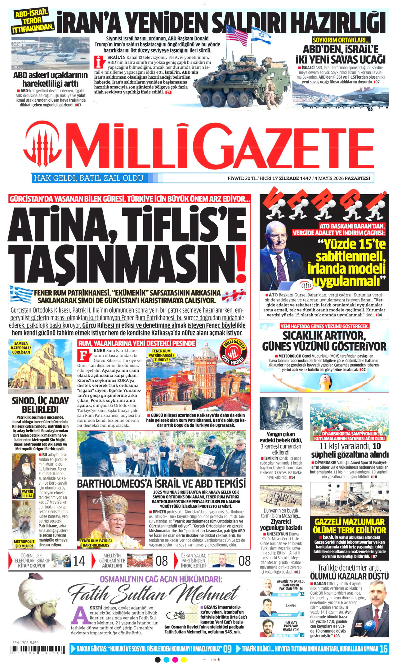 Milli Gazete Gazetesi Manşeti - 4 Mayıs 2026 Birinci Sayfa