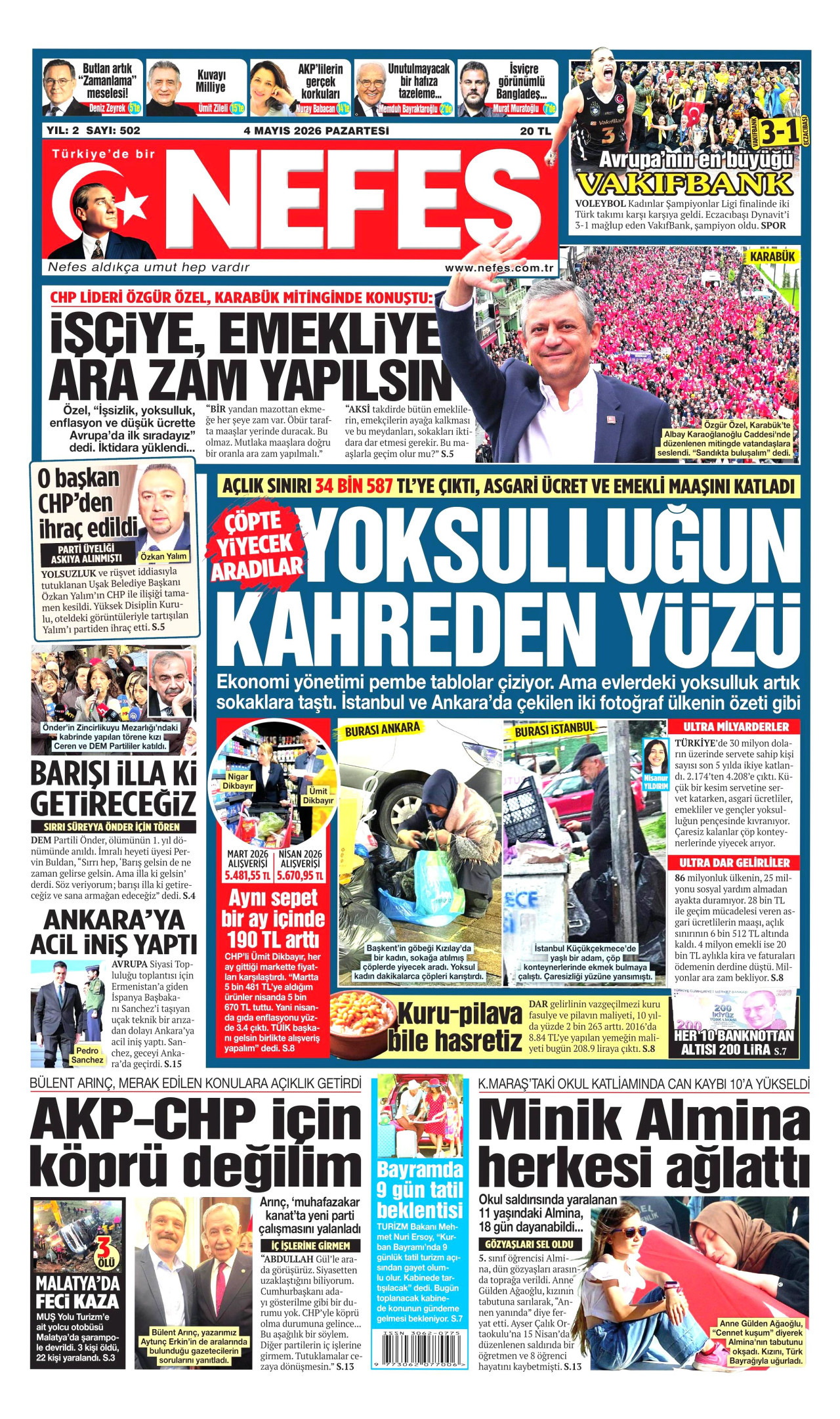 Nefes Gazetesi Manşeti - 4 Mayıs 2026 Birinci Sayfa