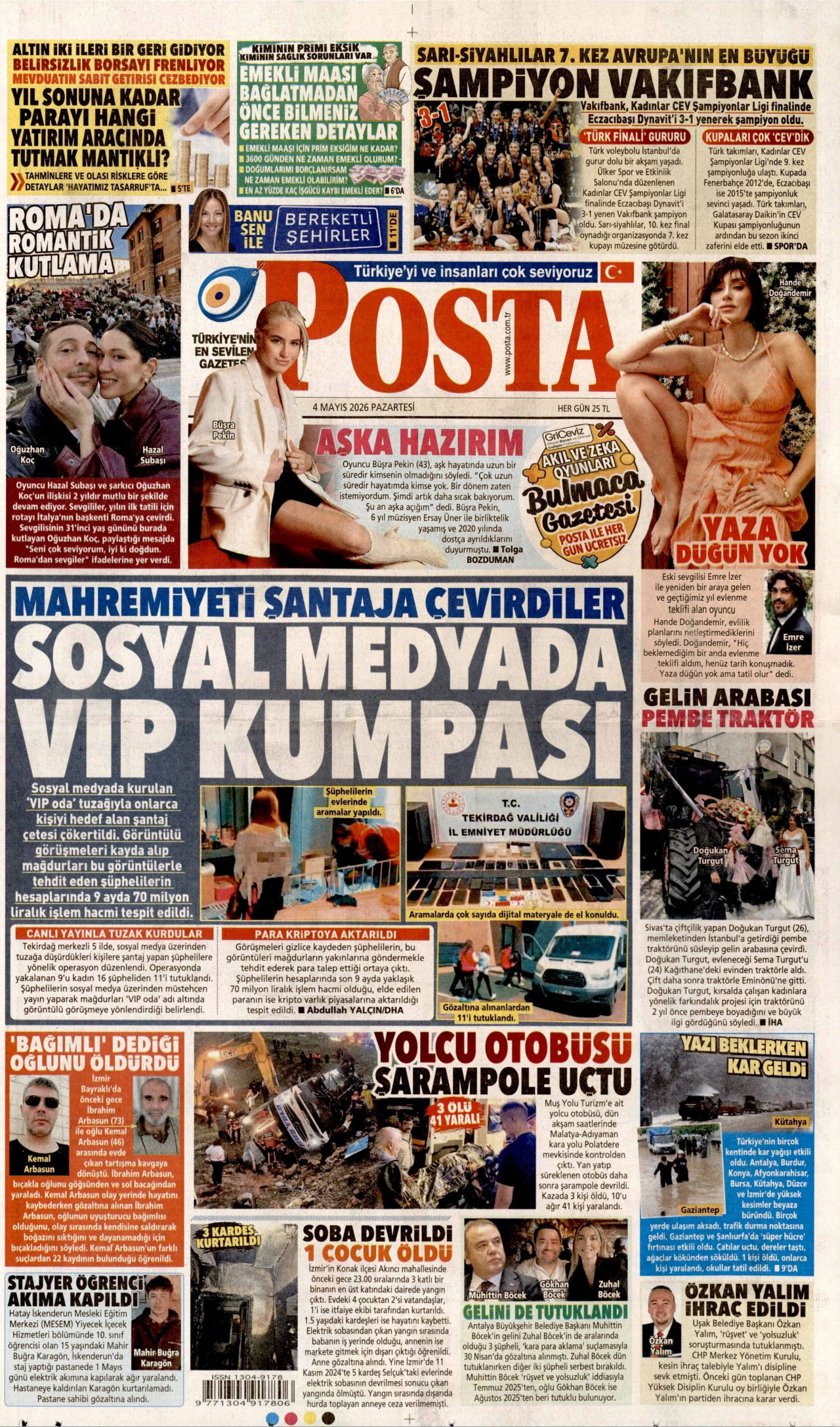 Posta Gazetesi Manşeti - 4 Mayıs 2026 Birinci Sayfa