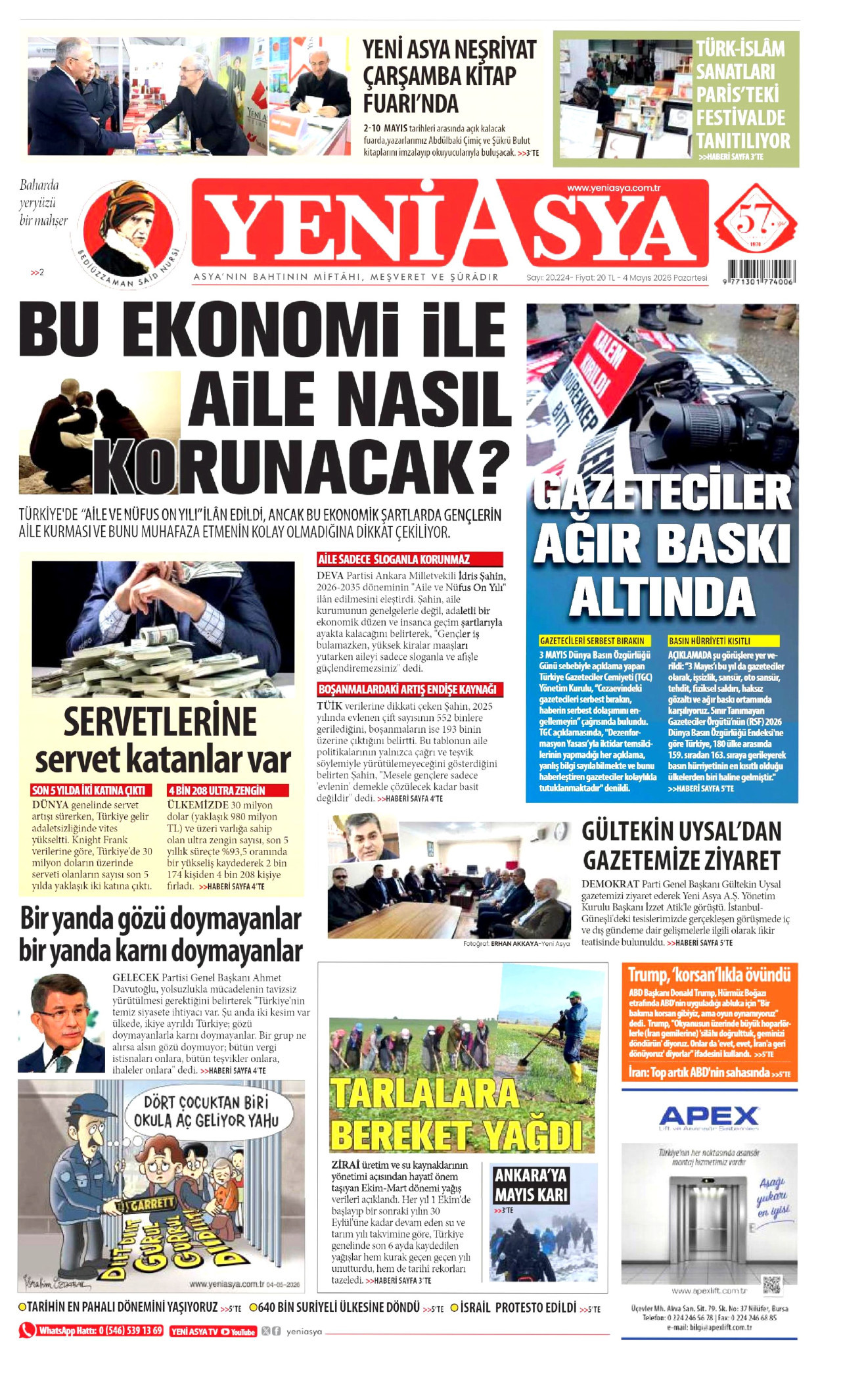 Yeni Asya Gazetesi Manşeti - 4 Mayıs 2026 Birinci Sayfa