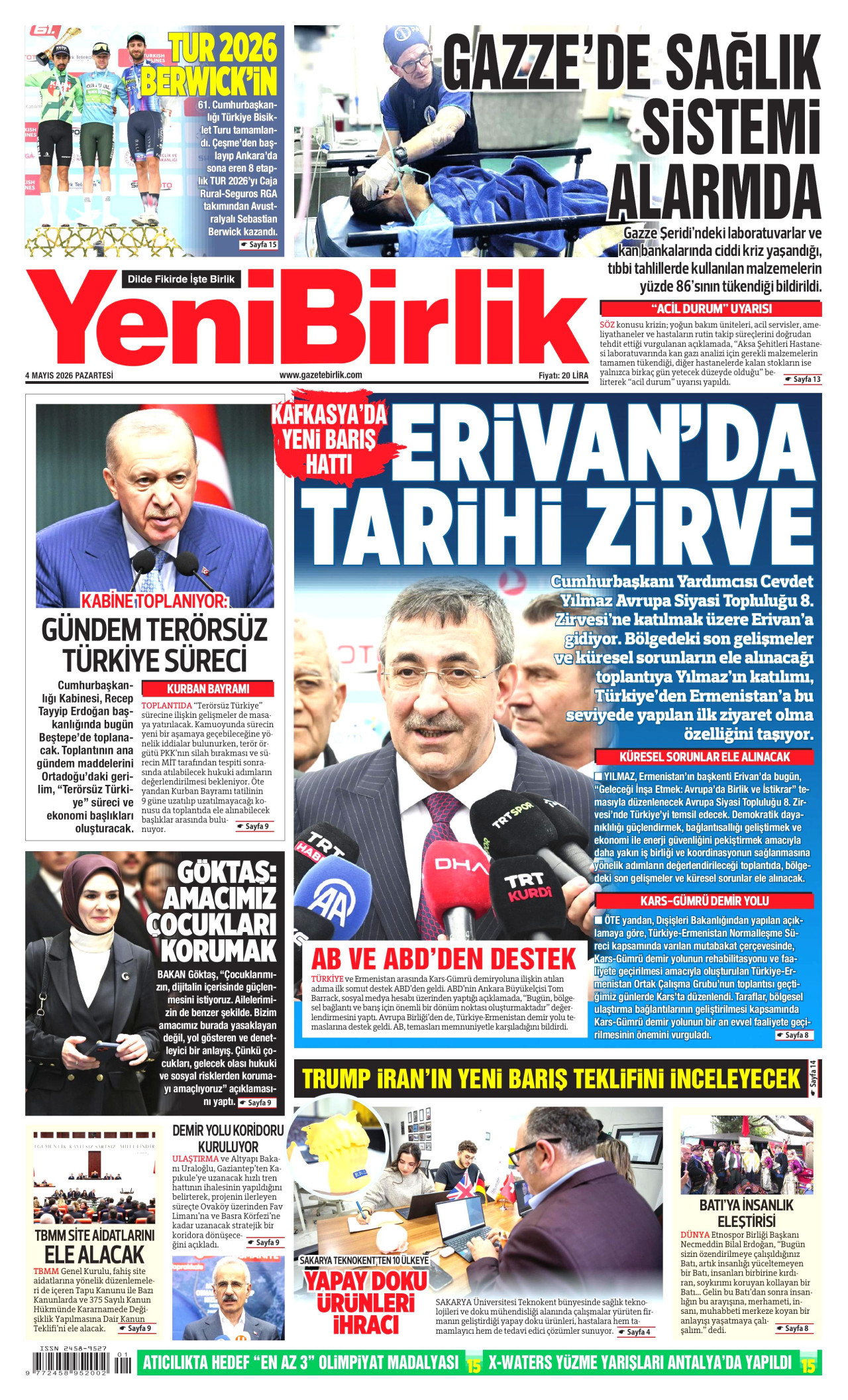 YeniBirlik Gazetesi Manşeti - 4 Mayıs 2026 Birinci Sayfa