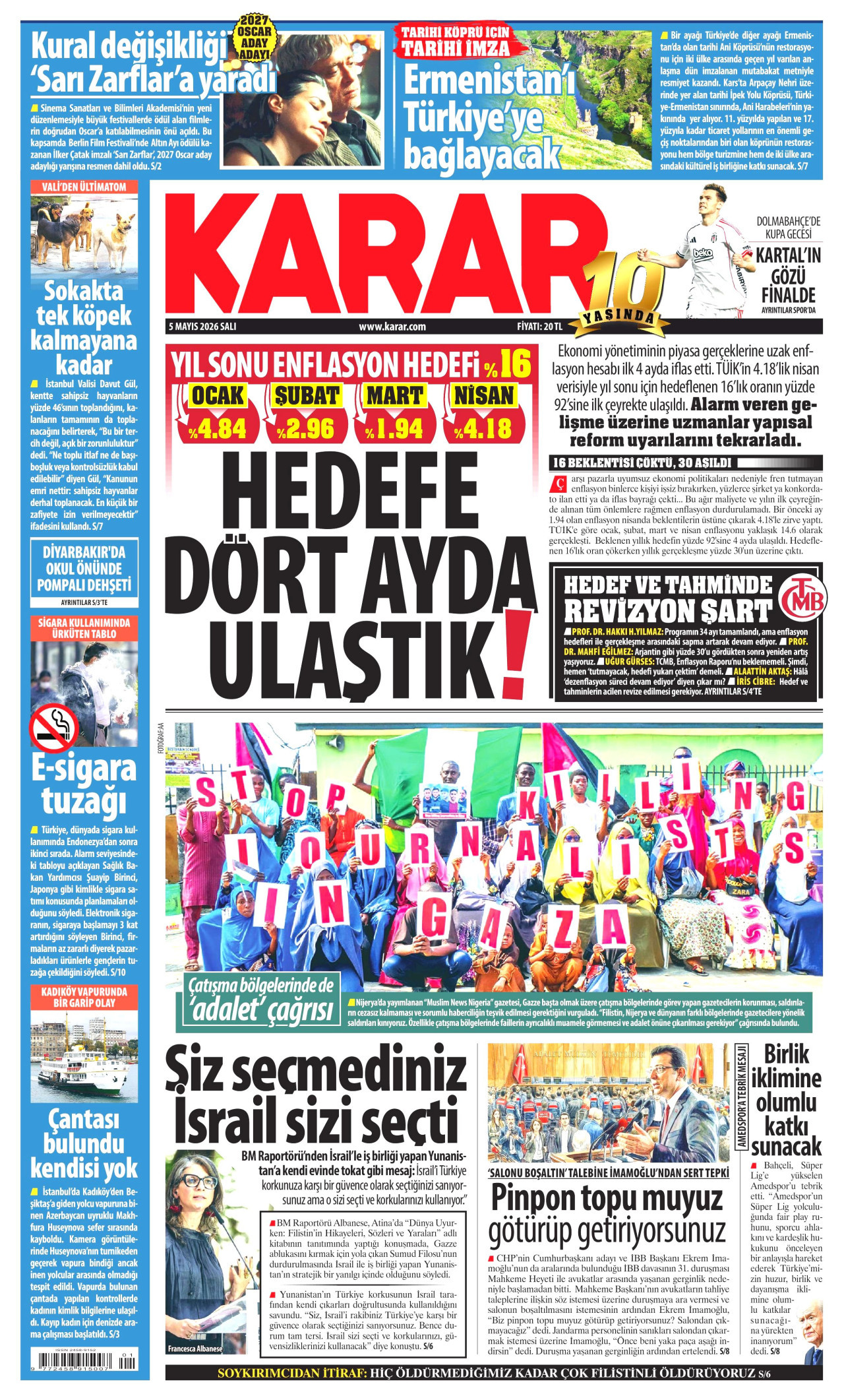 Karar Gazetesi Manşeti - 5 Mayıs 2026 Birinci Sayfa