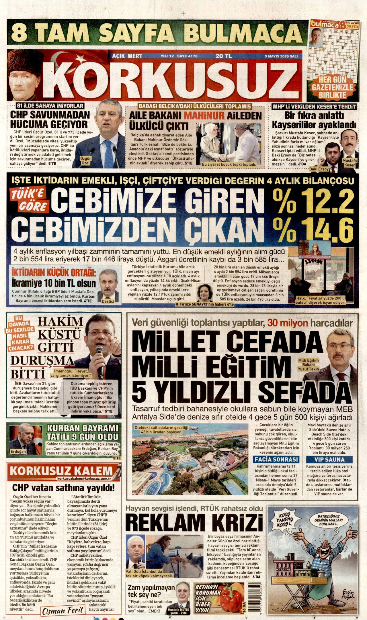 Korkusuz Gazetesi Manşeti - 5 Mayıs 2026 Birinci Sayfa