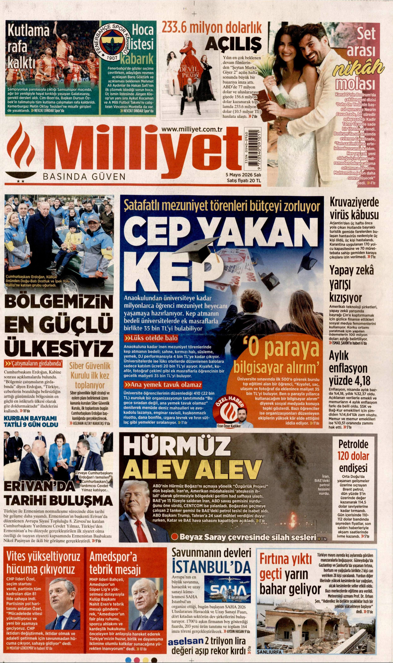 Milliyet Gazetesi Manşeti - 5 Mayıs 2026 Birinci Sayfa