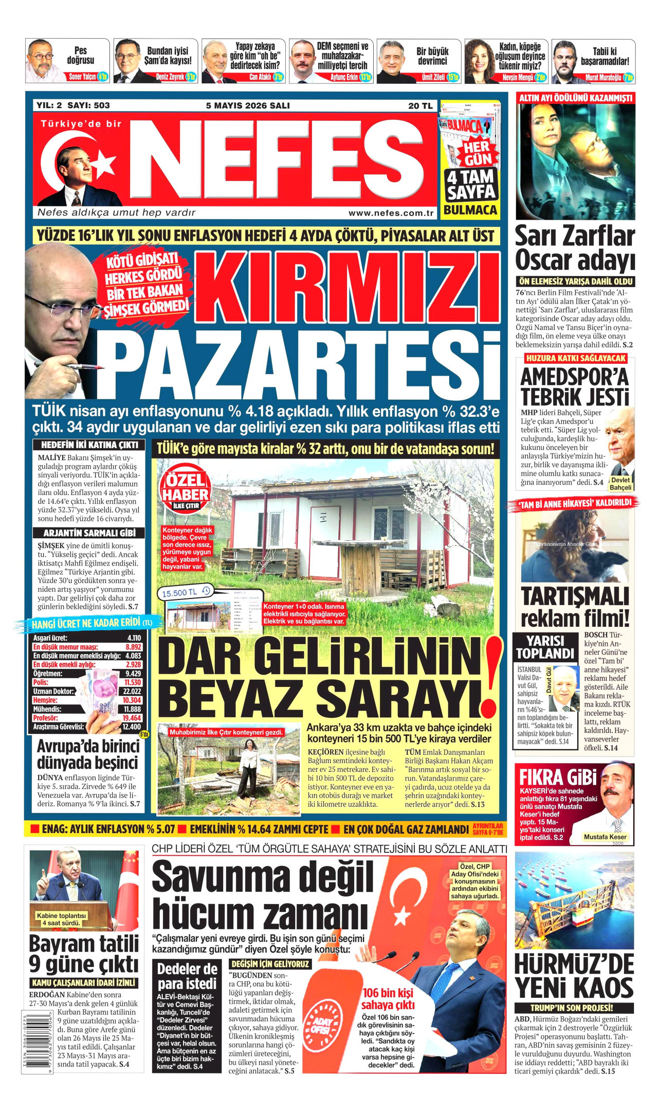 Nefes Gazetesi Manşeti - 5 Mayıs 2026 Birinci Sayfa