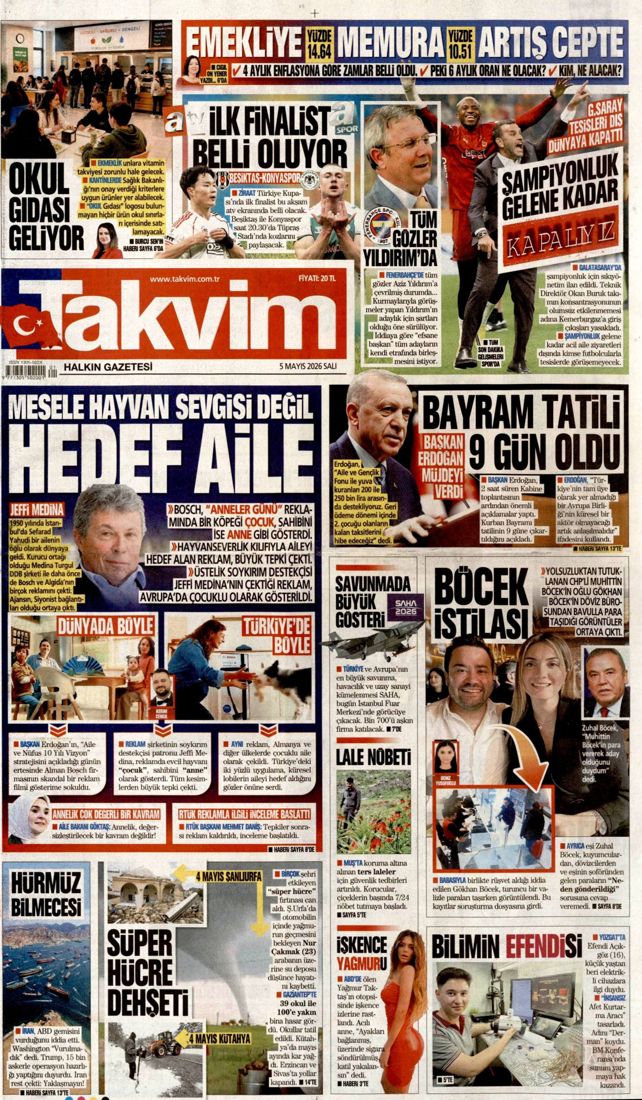Takvim Gazetesi Manşeti - 5 Mayıs 2026 Birinci Sayfa