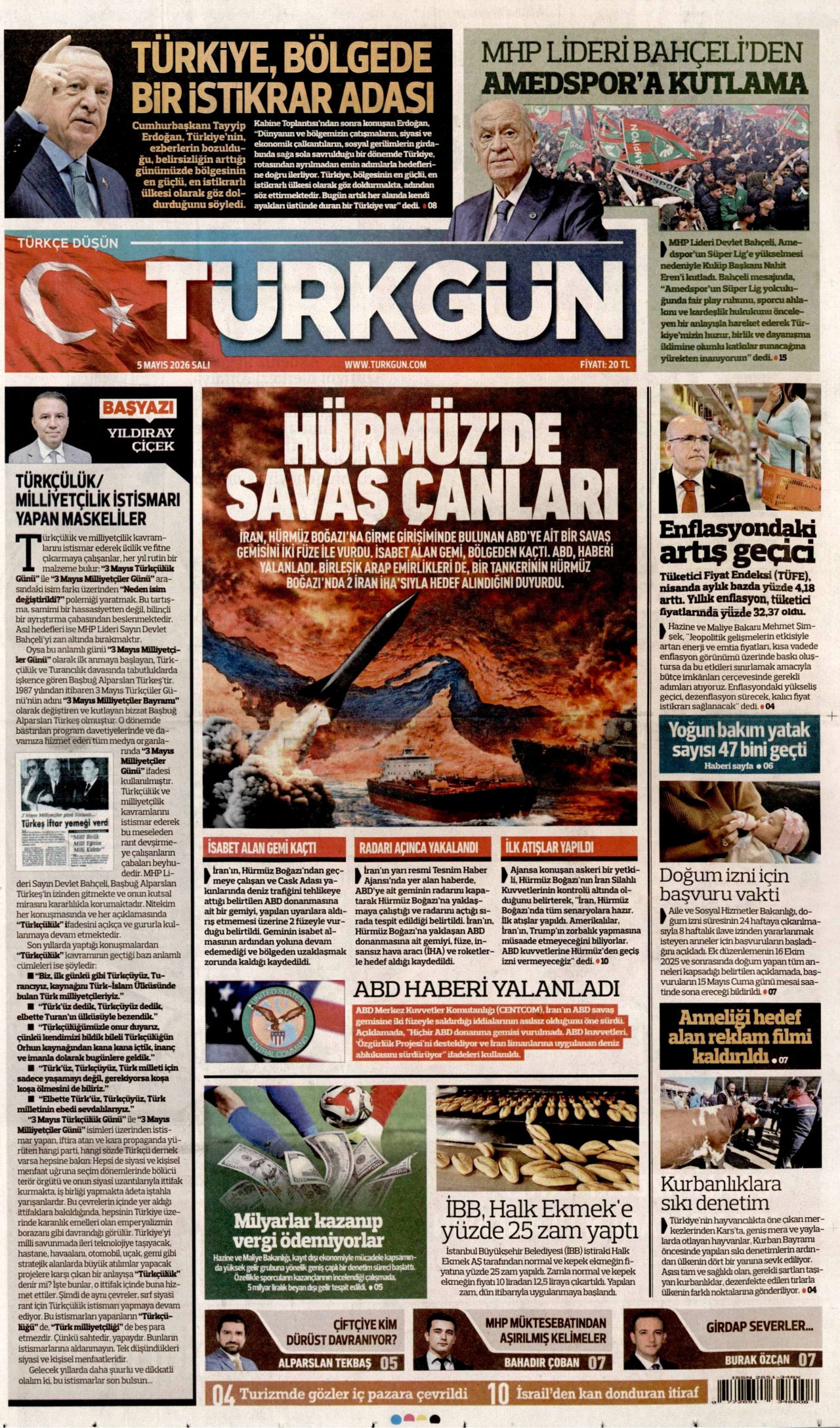 Türkgün Gazetesi Manşeti - 5 Mayıs 2026 Birinci Sayfa