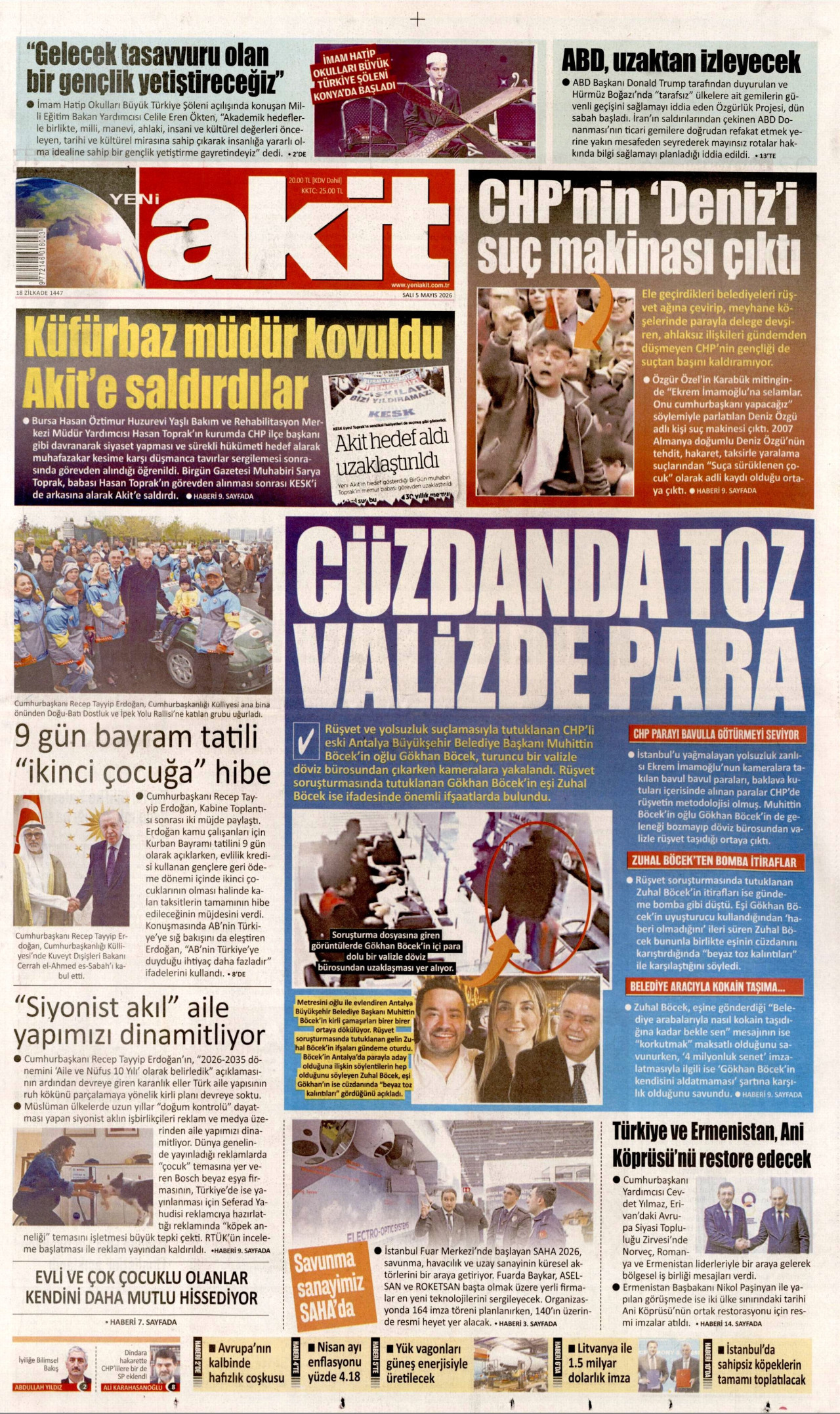 Yeni Akit Gazetesi Manşeti - 5 Mayıs 2026 Birinci Sayfa