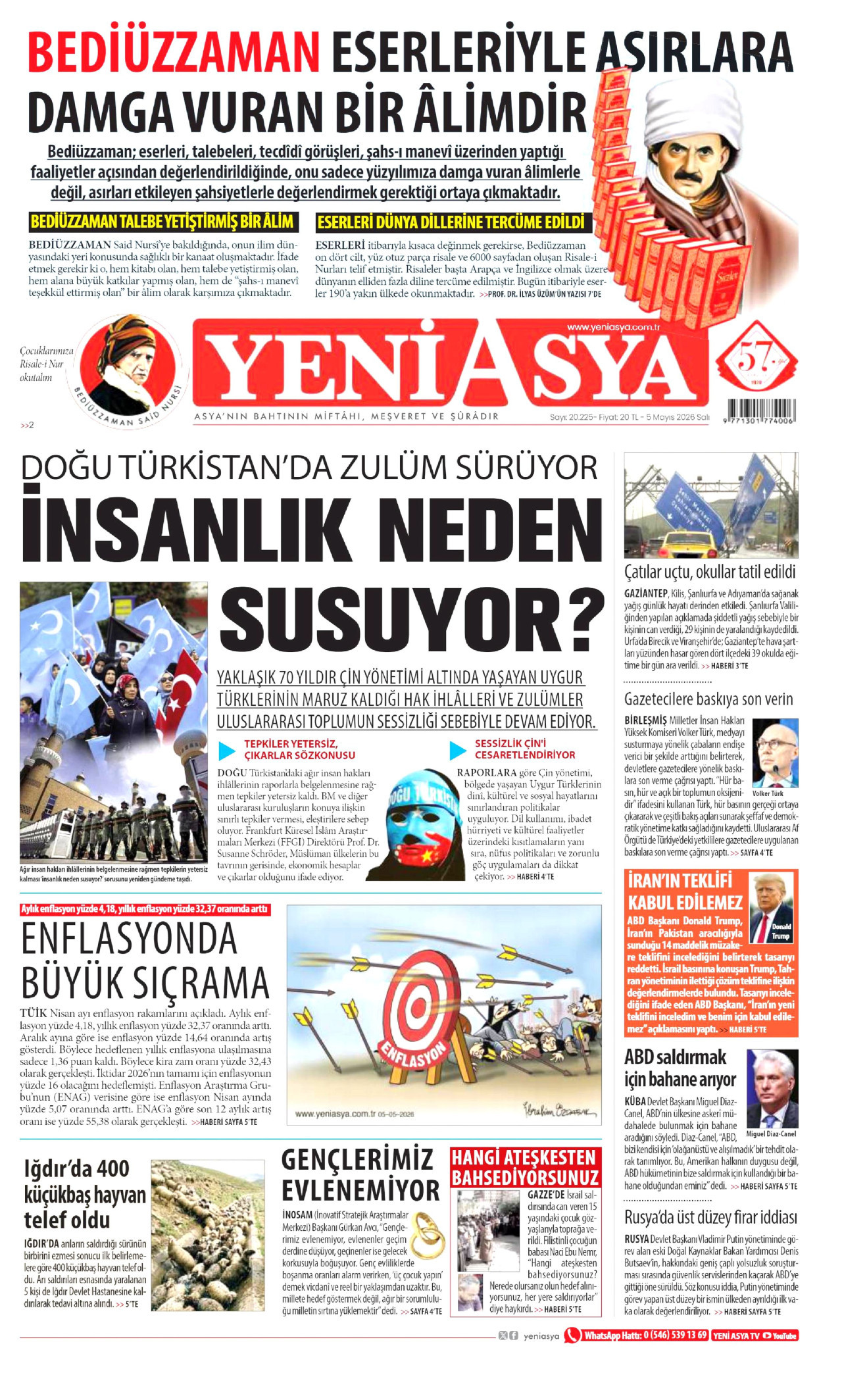 Yeni Asya Gazetesi Manşeti - 5 Mayıs 2026 Birinci Sayfa