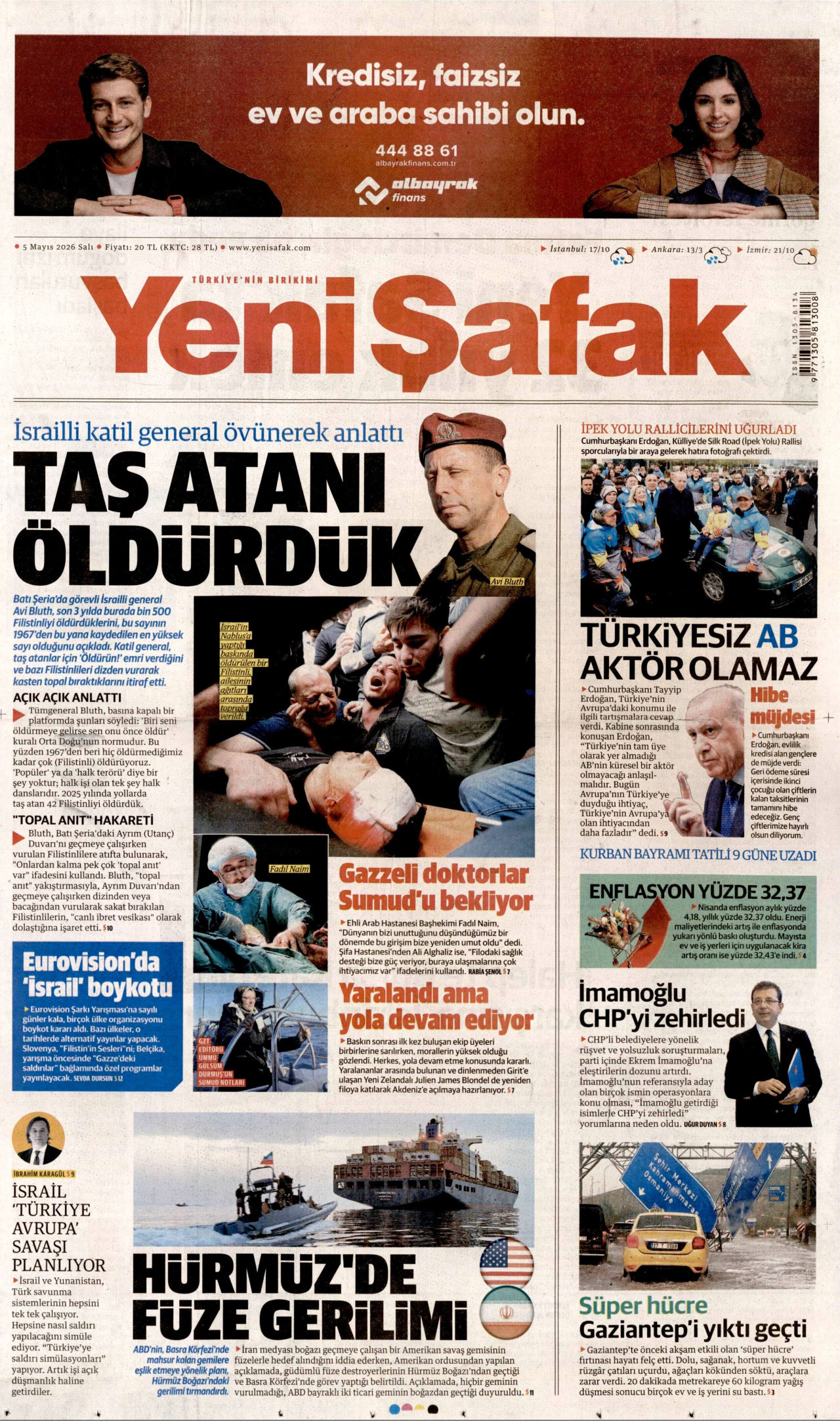 Yeni Şafak Gazetesi Manşeti - 5 Mayıs 2026 Birinci Sayfa