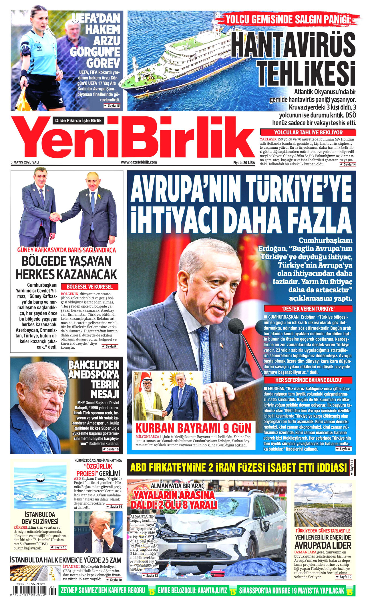 YeniBirlik Gazetesi Manşeti - 5 Mayıs 2026 Birinci Sayfa