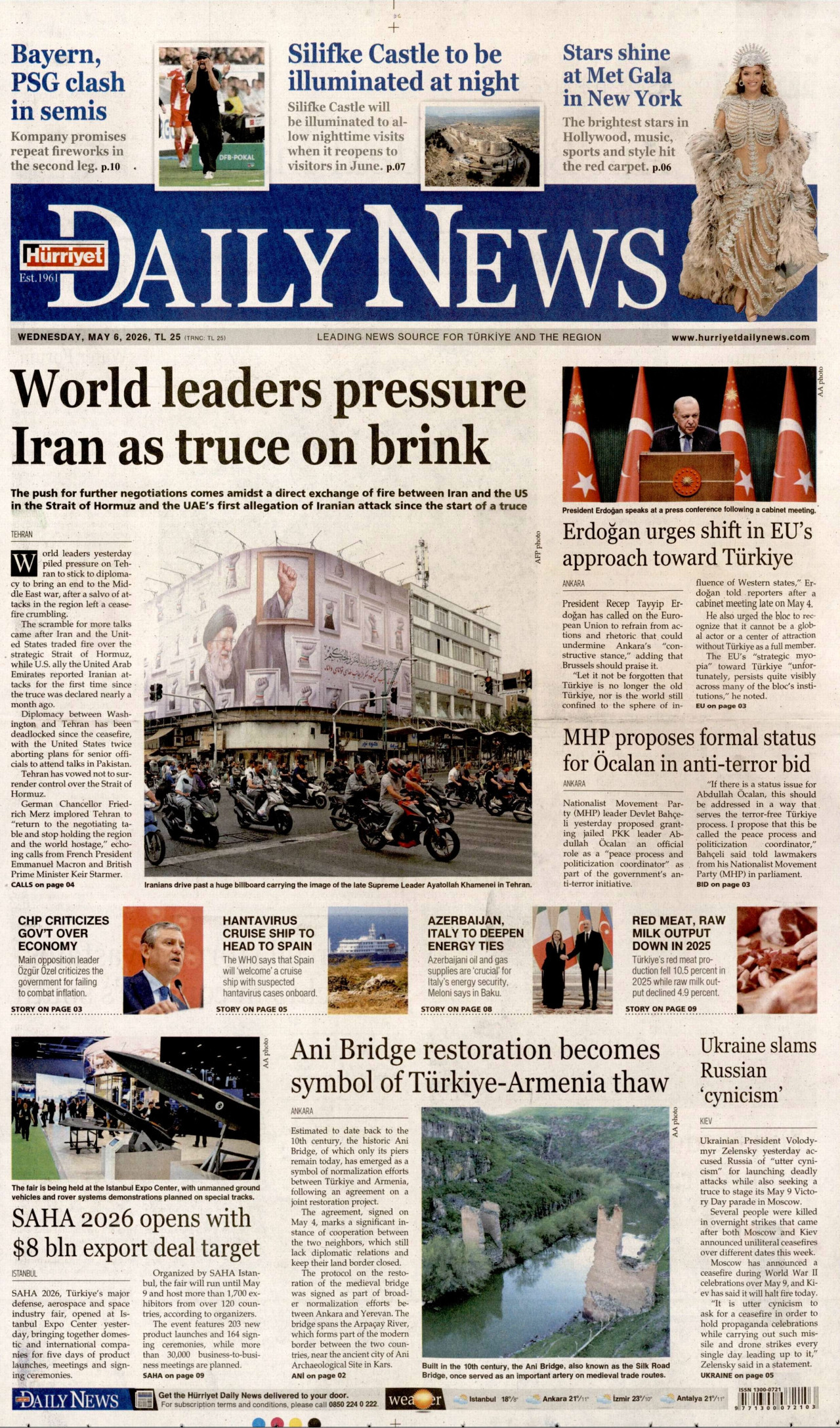 Hürriyet Daily News Gazetesi Manşeti - 6 Mayıs 2026 Birinci Sayfa