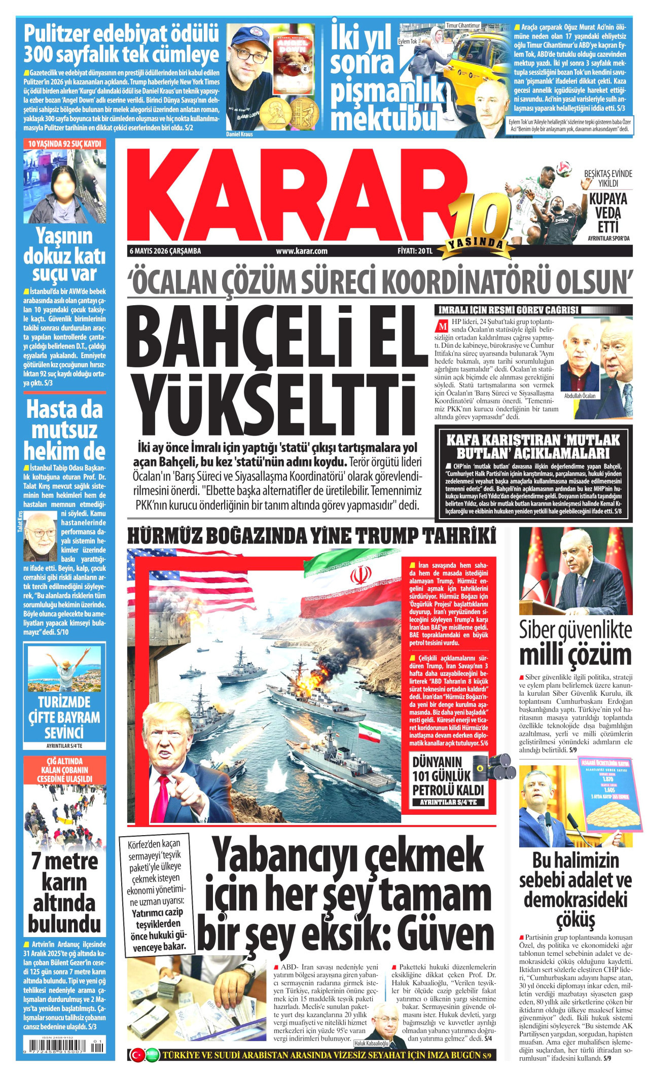Karar Gazetesi Manşeti - 6 Mayıs 2026 Birinci Sayfa