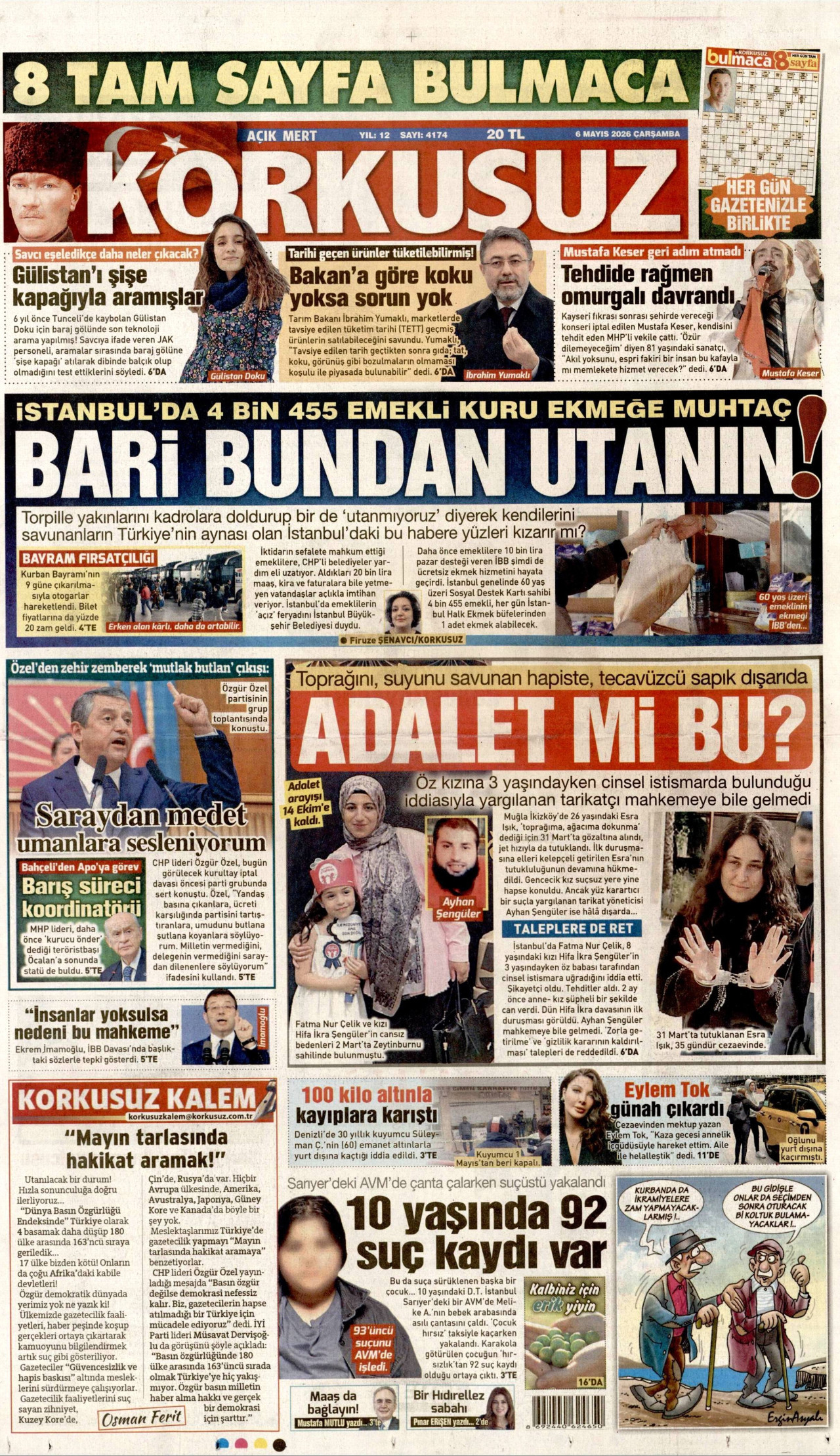 Korkusuz Gazetesi Manşeti - 6 Mayıs 2026 Birinci Sayfa