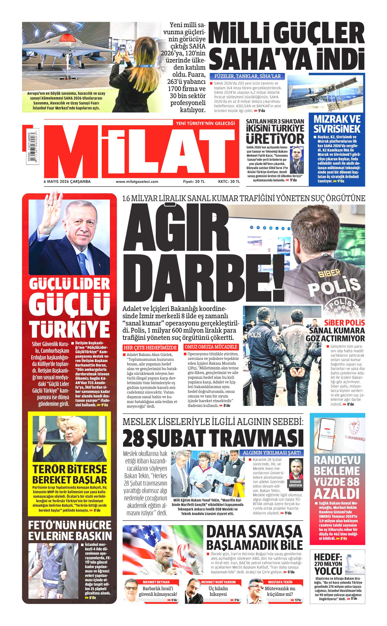 Milat Gazetesi Manşeti - 6 Mayıs 2026 Birinci Sayfa