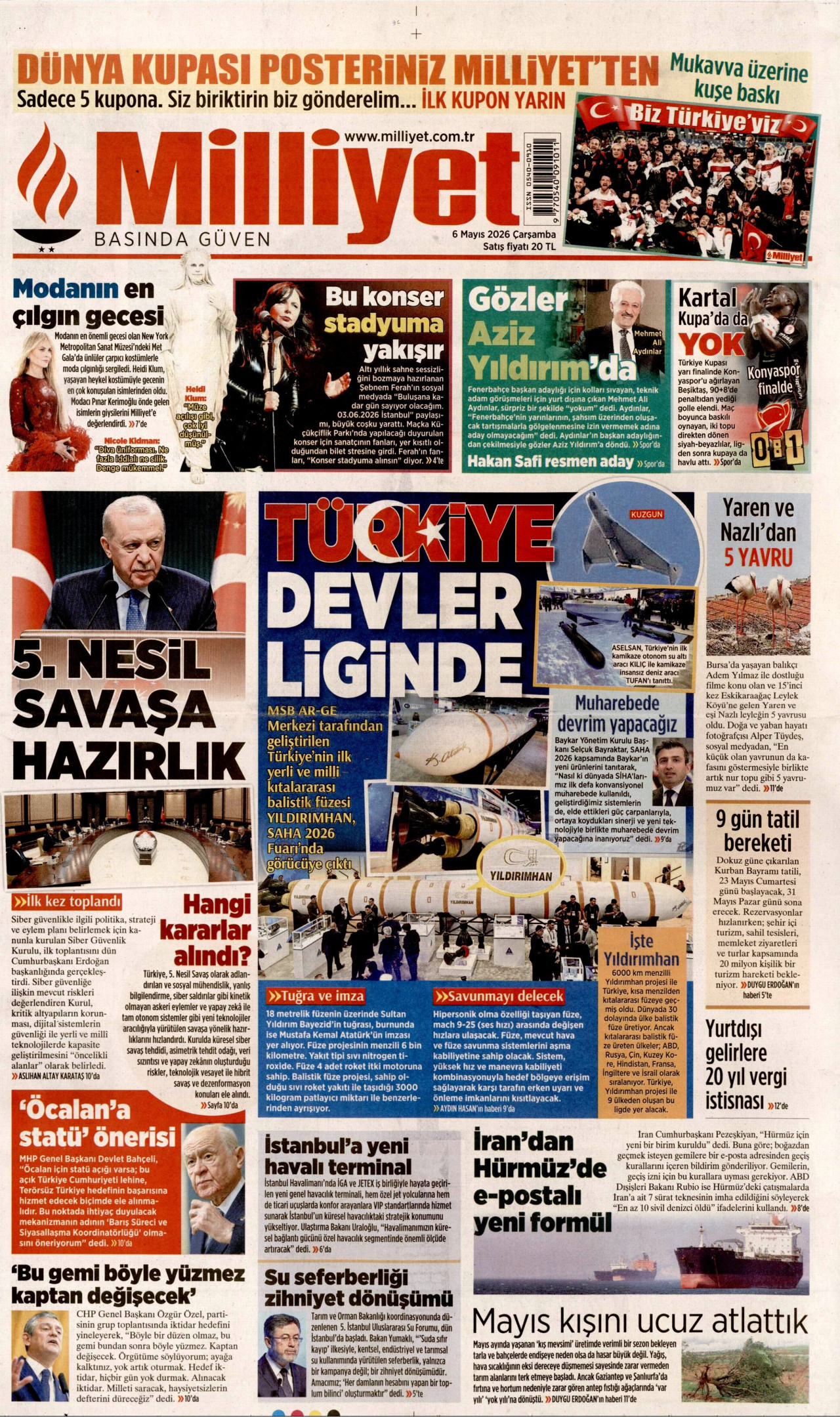 Milliyet Gazetesi Manşeti - 6 Mayıs 2026 Birinci Sayfa