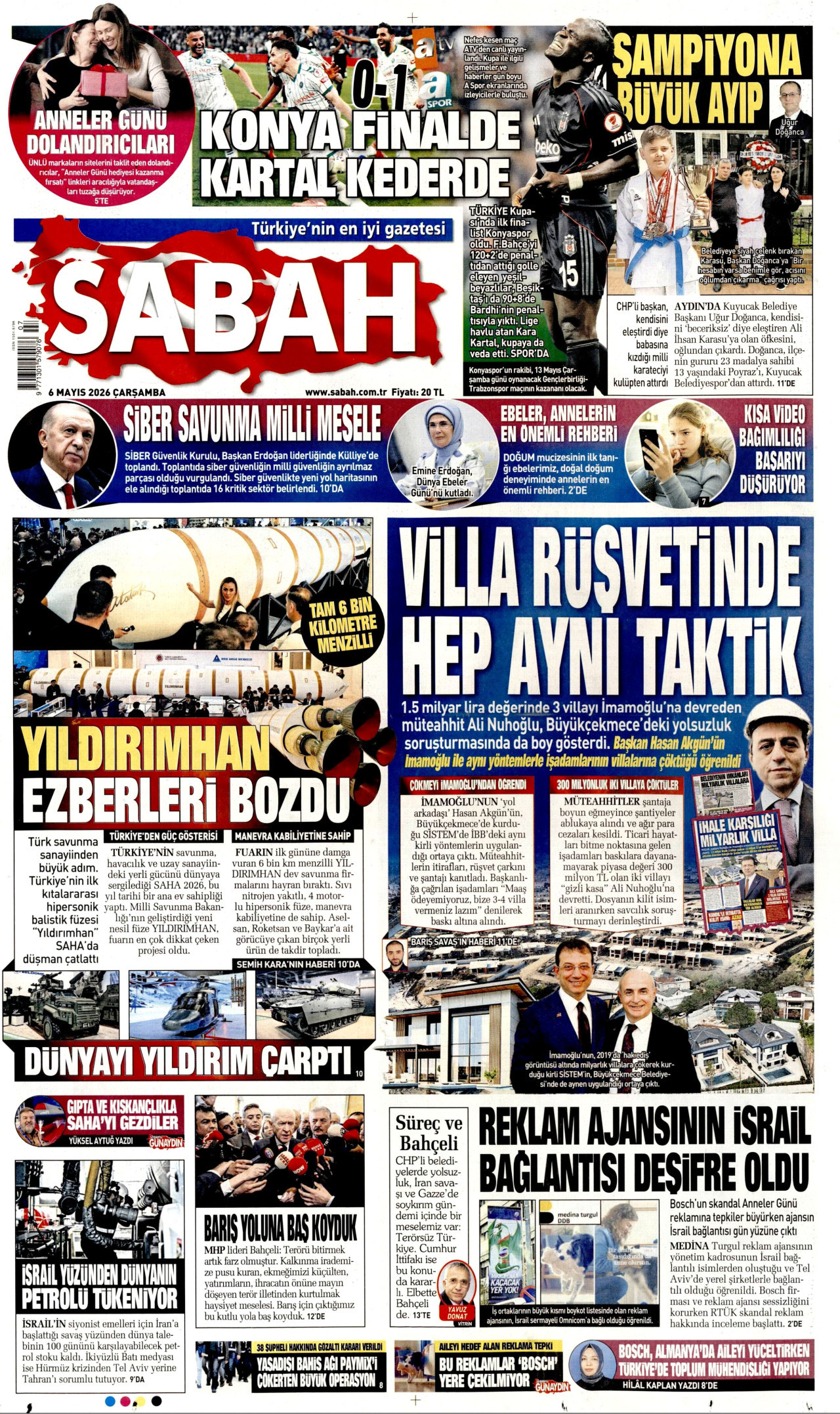 Sabah Gazetesi Manşeti - 6 Mayıs 2026 Birinci Sayfa