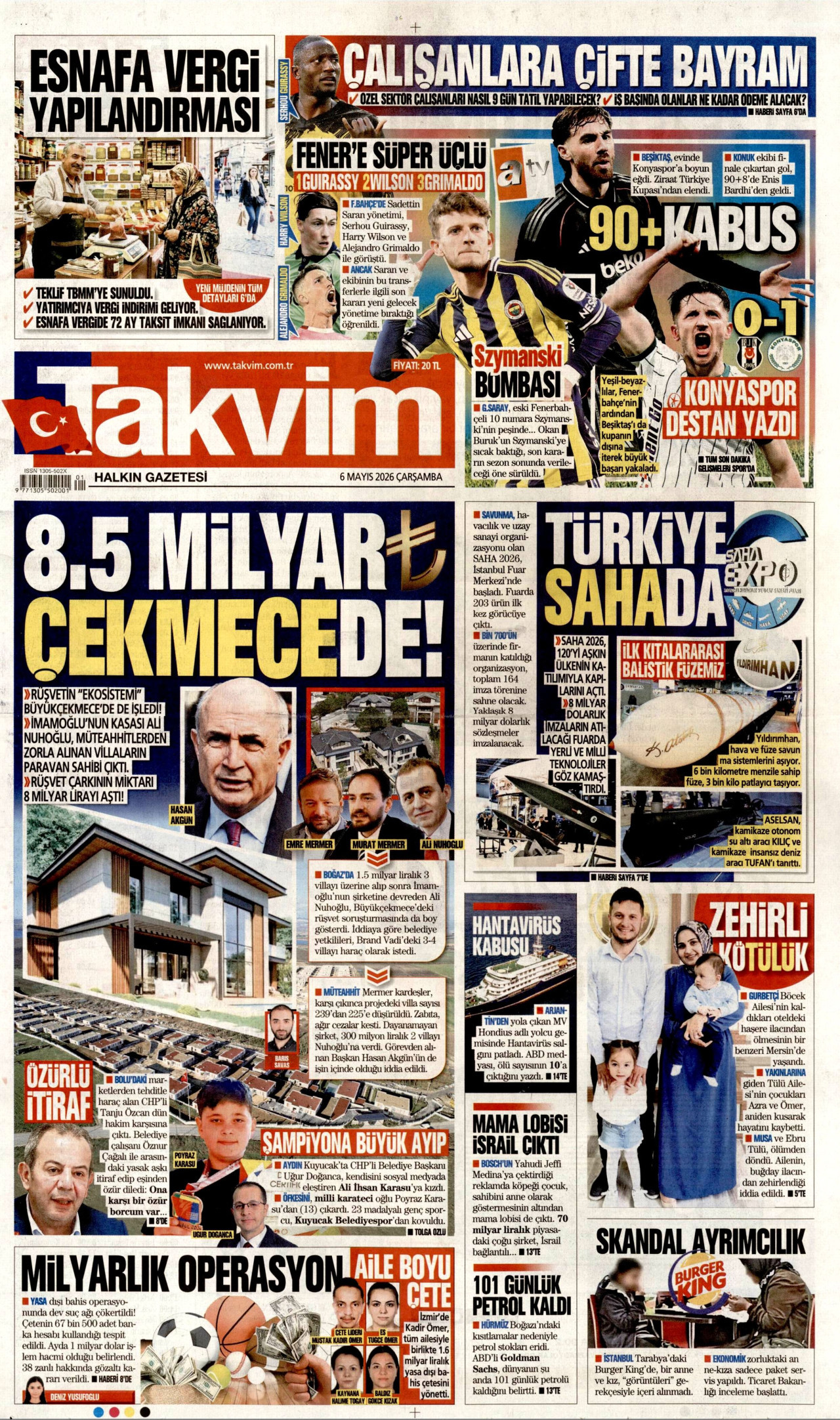 Takvim Gazetesi Manşeti - 11 Mayıs 2026 Birinci Sayfa