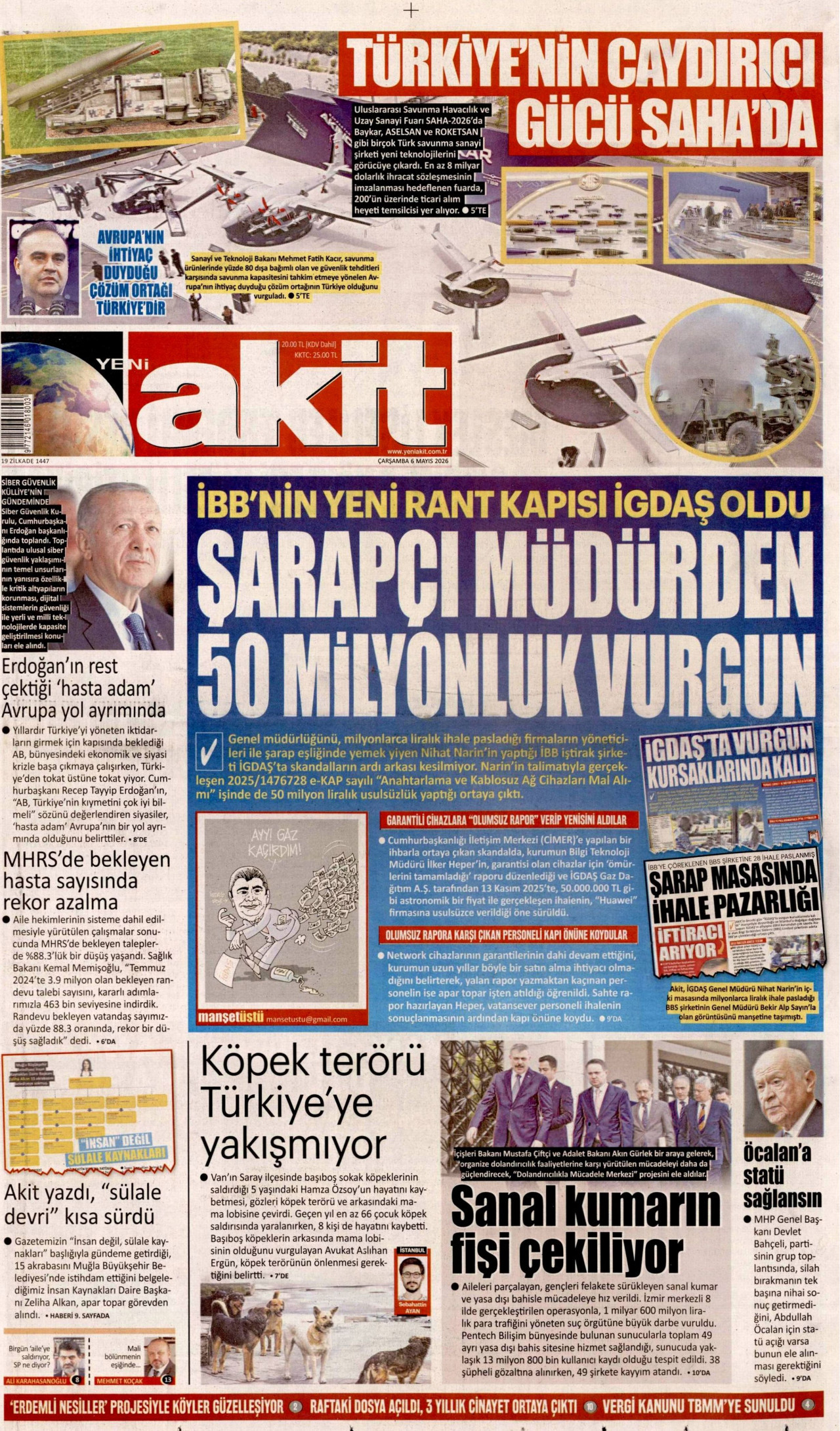 Yeni Akit Gazetesi Manşeti - 6 Mayıs 2026 Birinci Sayfa