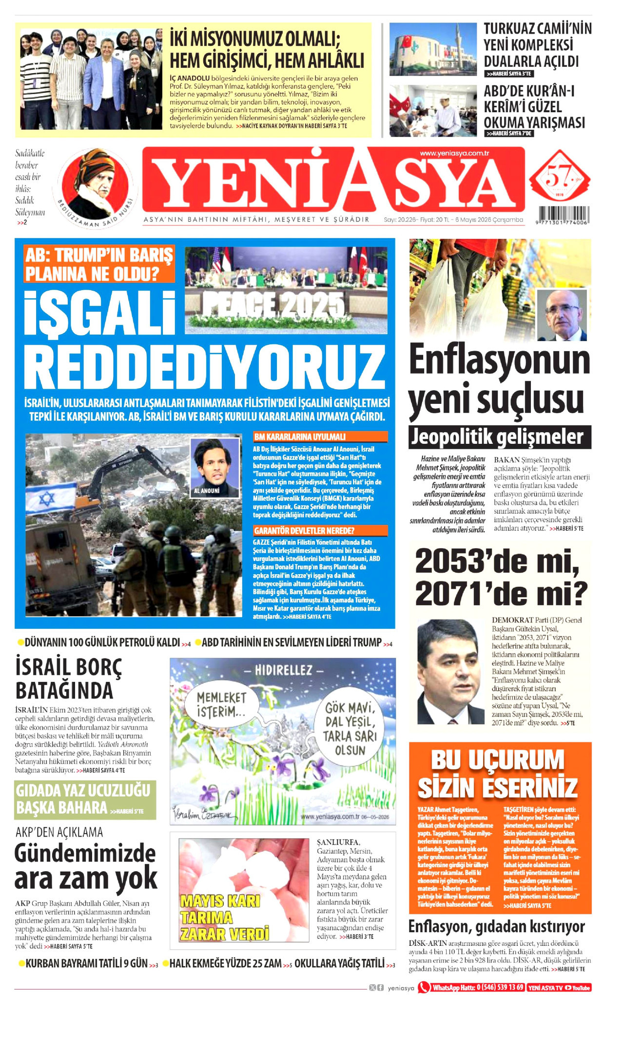 Yeni Asya Gazetesi Manşeti - 6 Mayıs 2026 Birinci Sayfa
