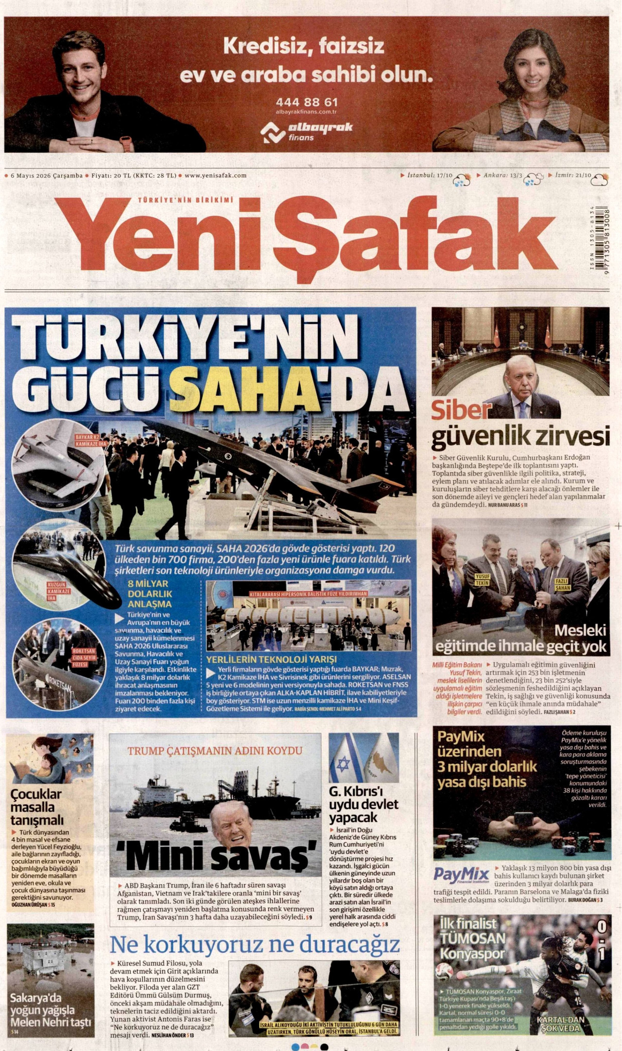 Yeni Şafak Gazetesi Manşeti - 6 Mayıs 2026 Birinci Sayfa