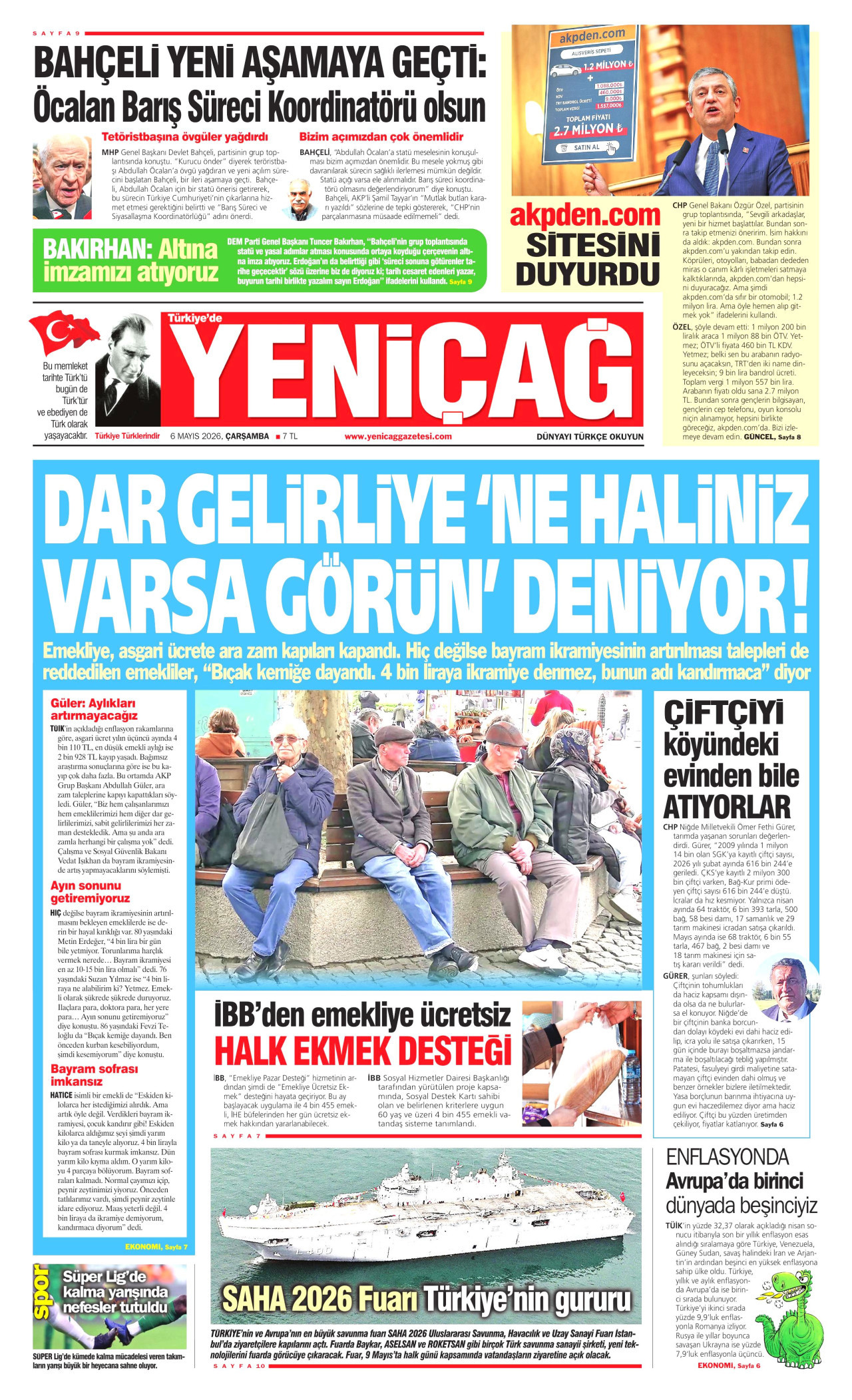 Yeniçağ Gazetesi Manşeti - 6 Mayıs 2026 Birinci Sayfa