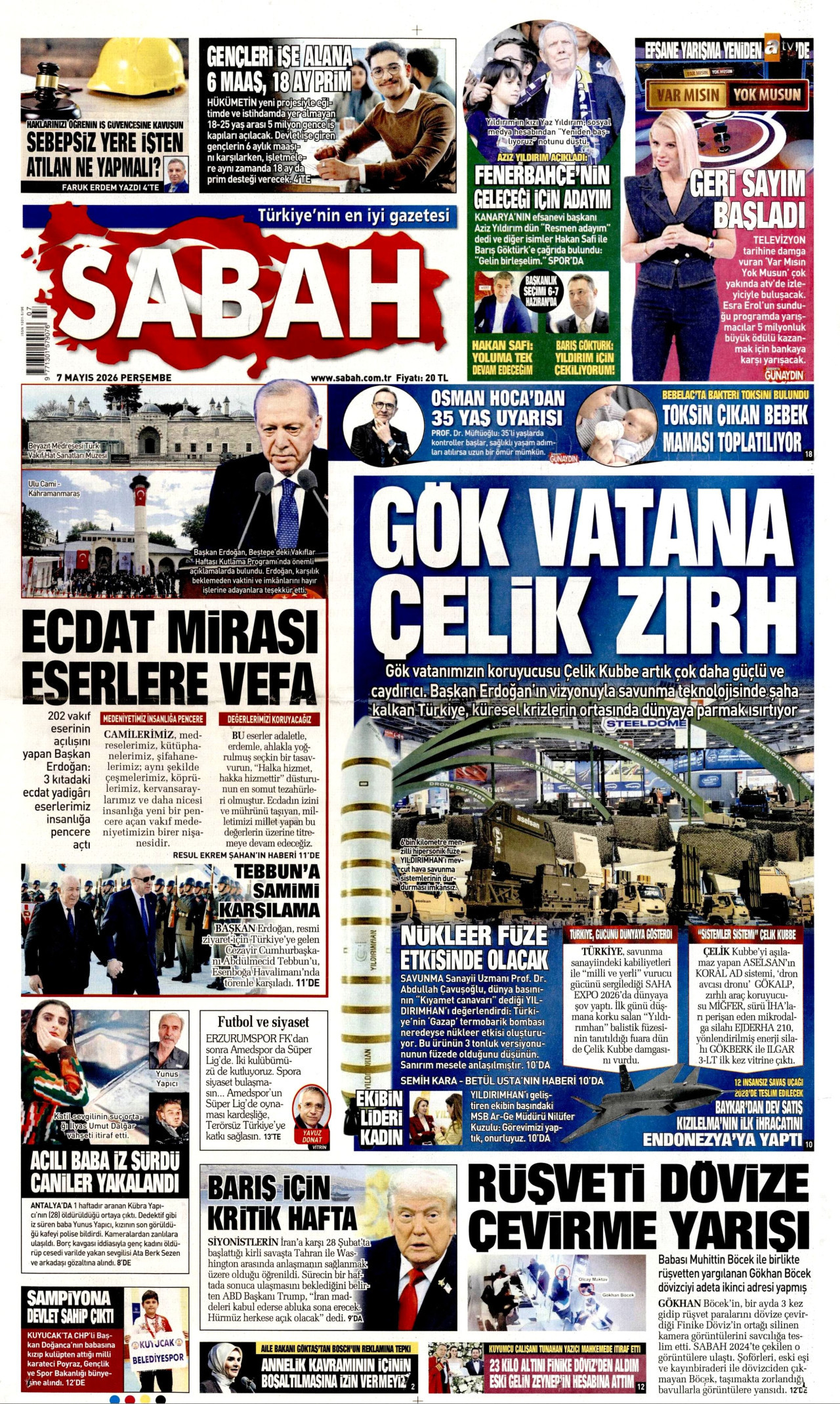 Sabah Gazetesi Manşeti - 7 Mayıs 2026 Birinci Sayfa