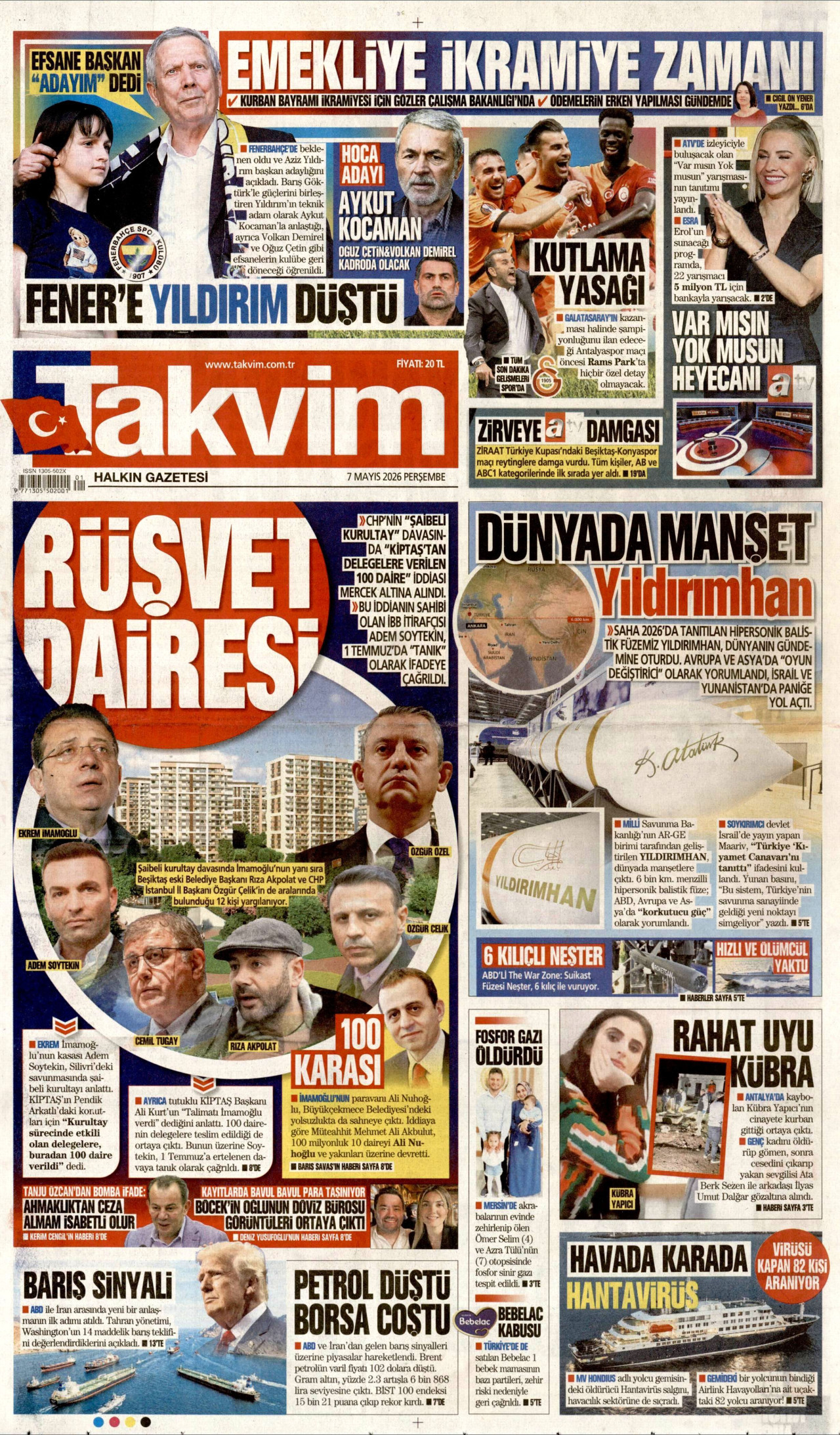 Takvim Gazetesi Manşeti - 7 Mayıs 2026 Birinci Sayfa