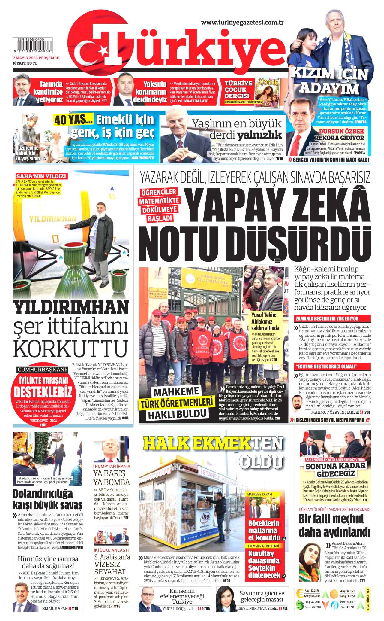 Türkiye Gazetesi Gazetesi Manşeti - 7 Mayıs 2026 Birinci Sayfa