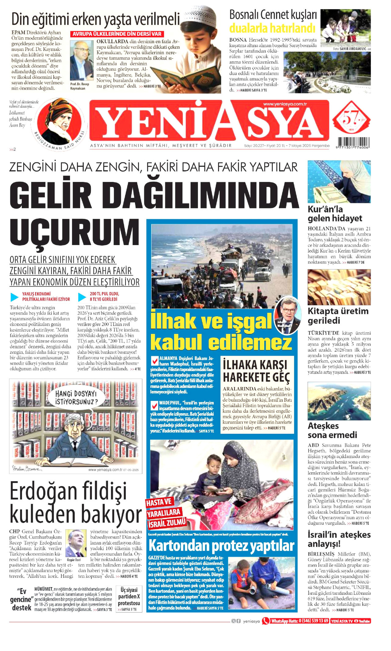 Yeni Asya Gazetesi Manşeti - 7 Mayıs 2026 Birinci Sayfa
