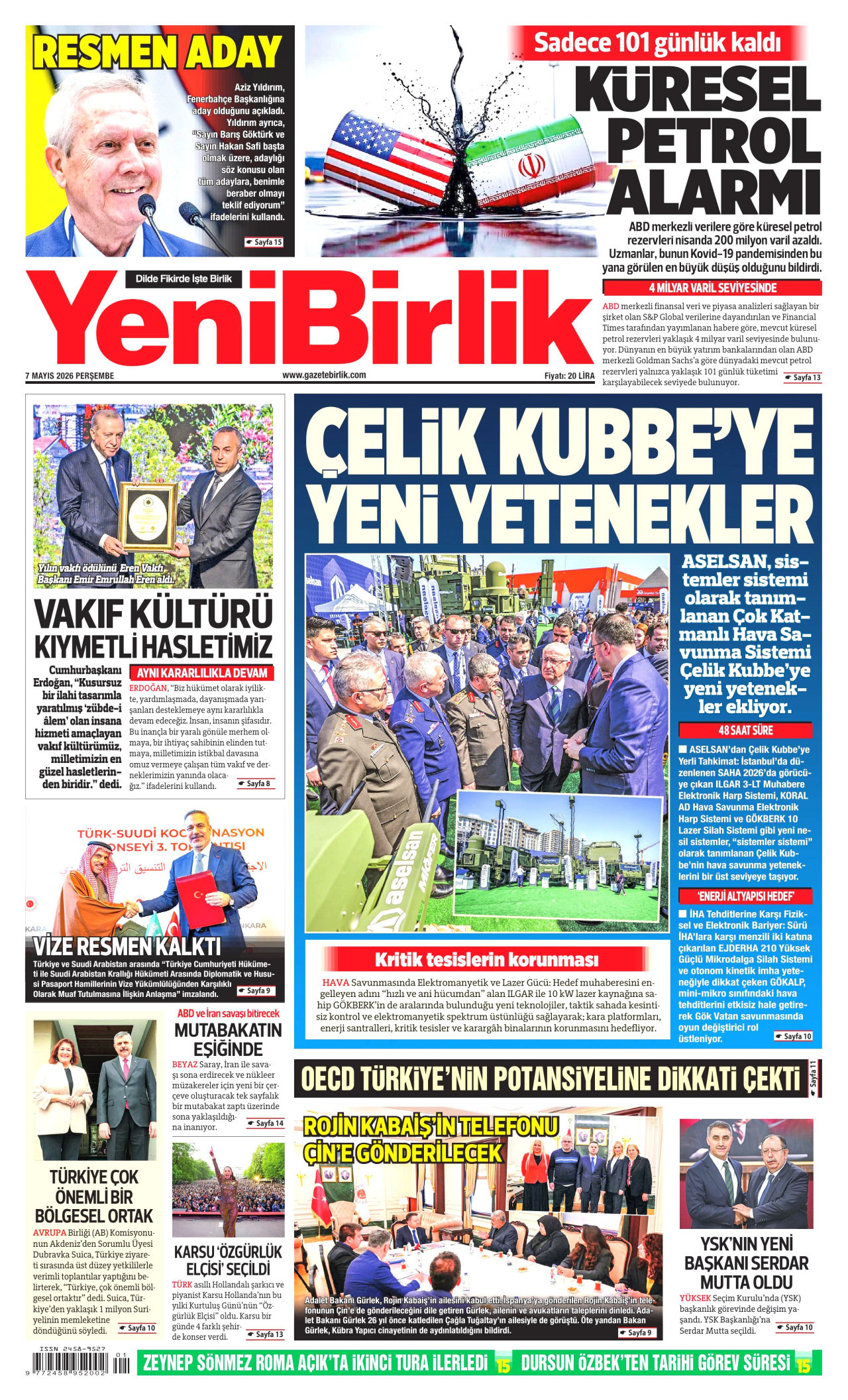 YeniBirlik Gazetesi Manşeti - 7 Mayıs 2026 Birinci Sayfa