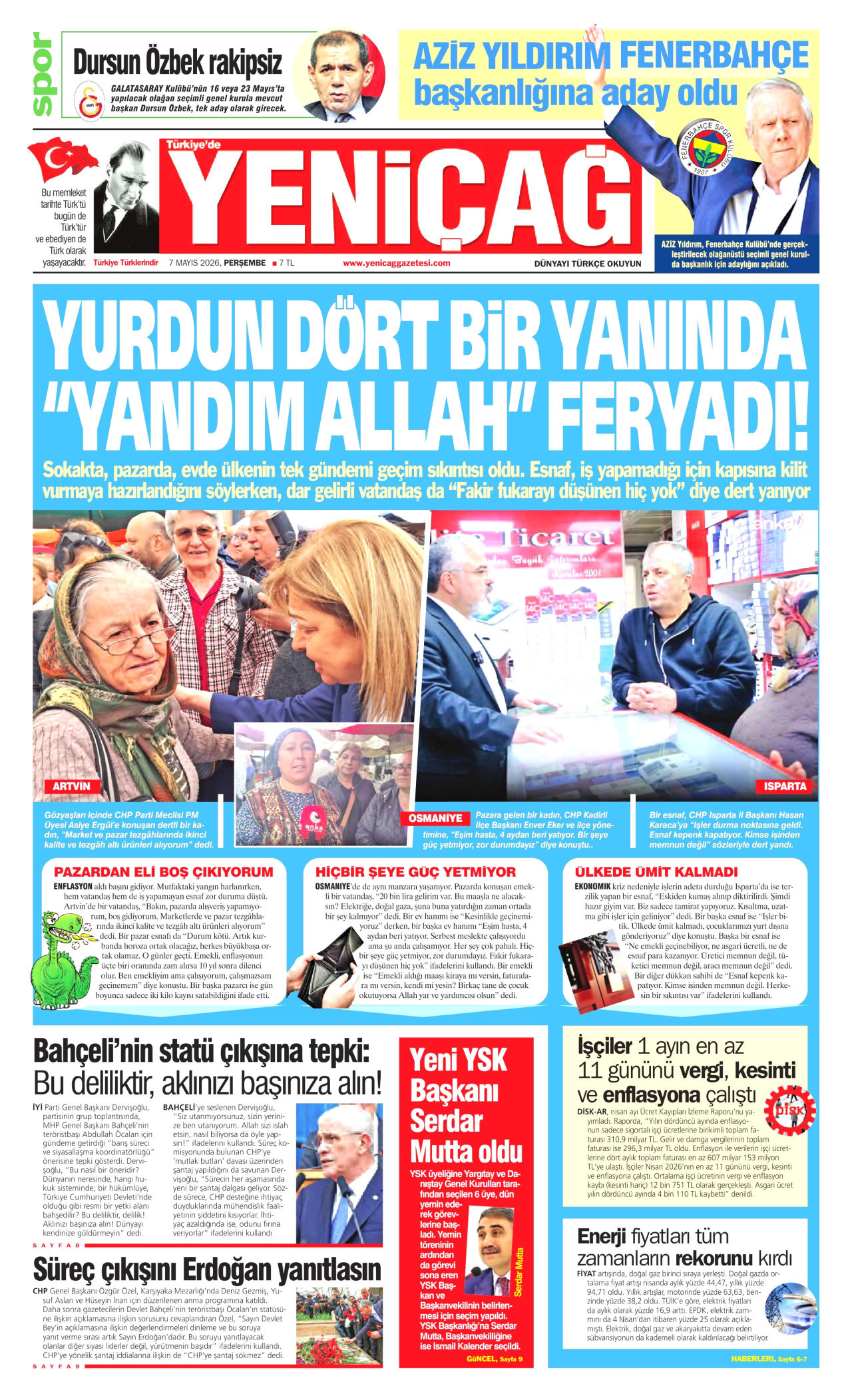 Yeniçağ Gazetesi Manşeti - 7 Mayıs 2026 Birinci Sayfa