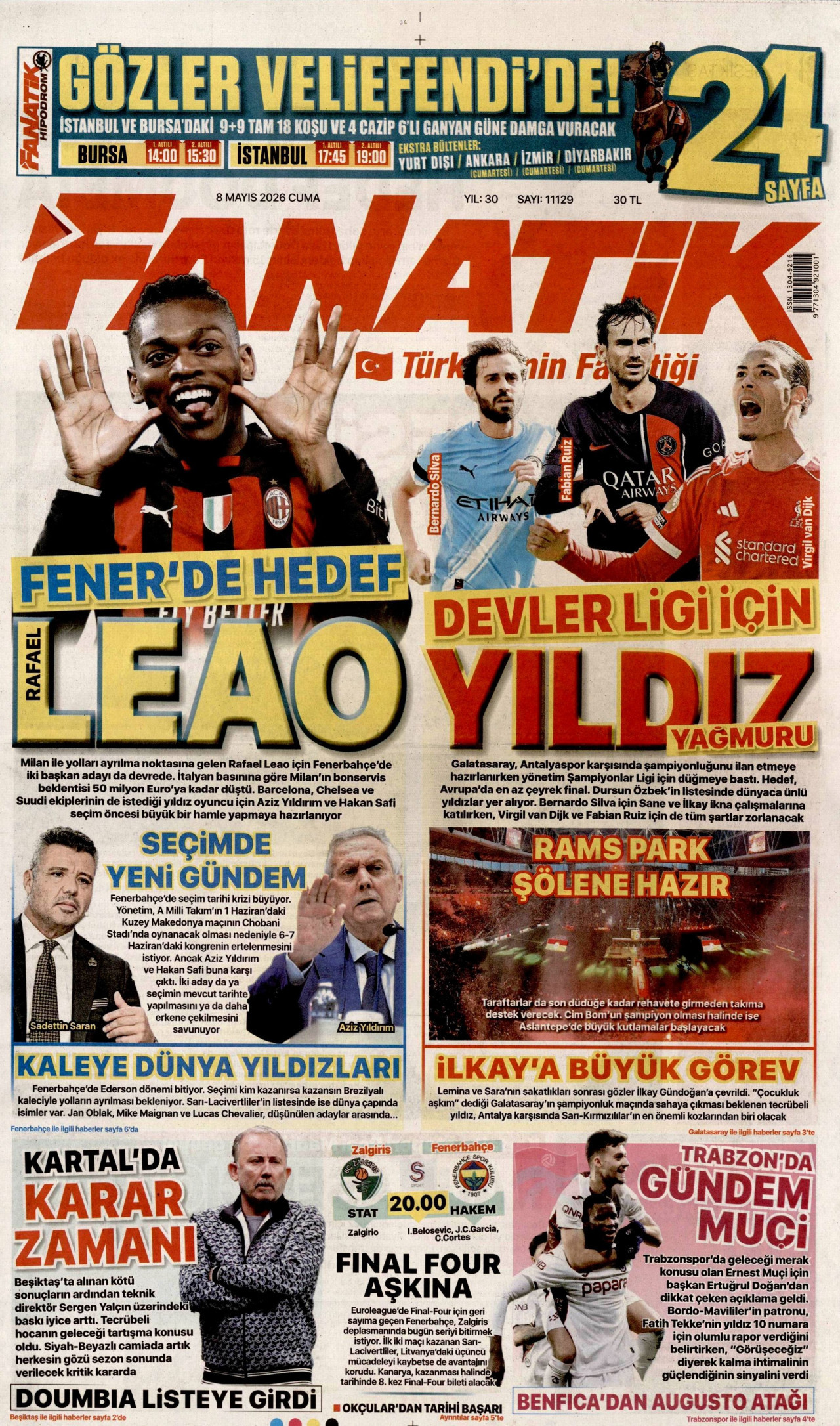 Fanatik Gazetesi Manşeti - 8 Mayıs 2026 Birinci Sayfa