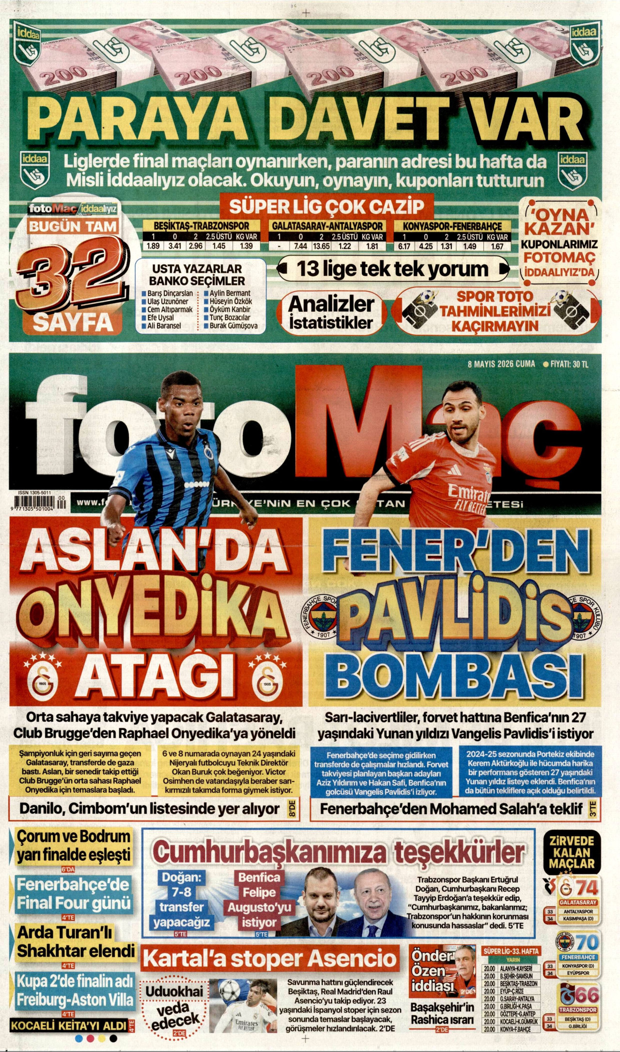 Fotomaç Gazetesi Manşeti - 11 Mayıs 2026 Birinci Sayfa