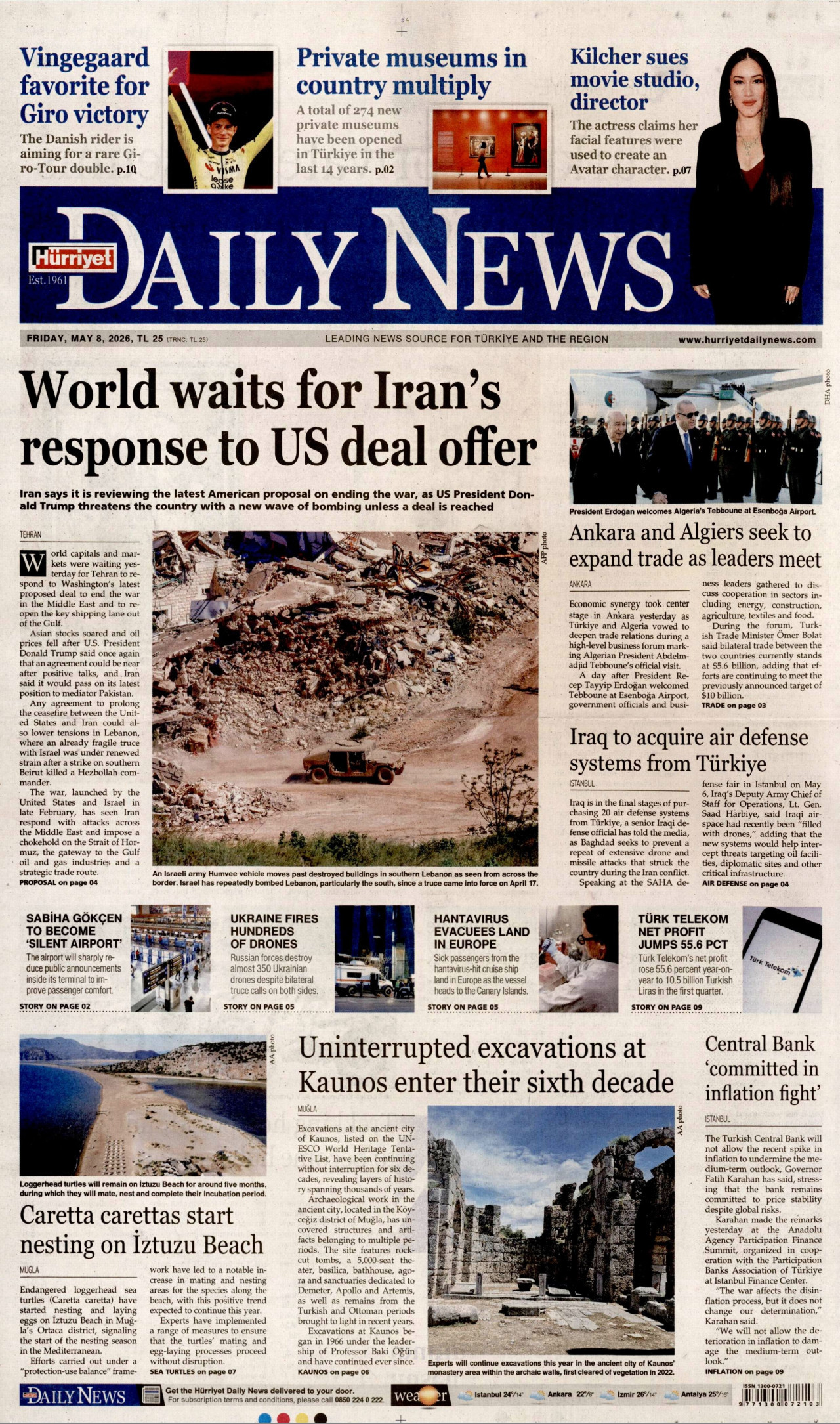 Hürriyet Daily News Gazetesi Manşeti - 8 Mayıs 2026 Birinci Sayfa