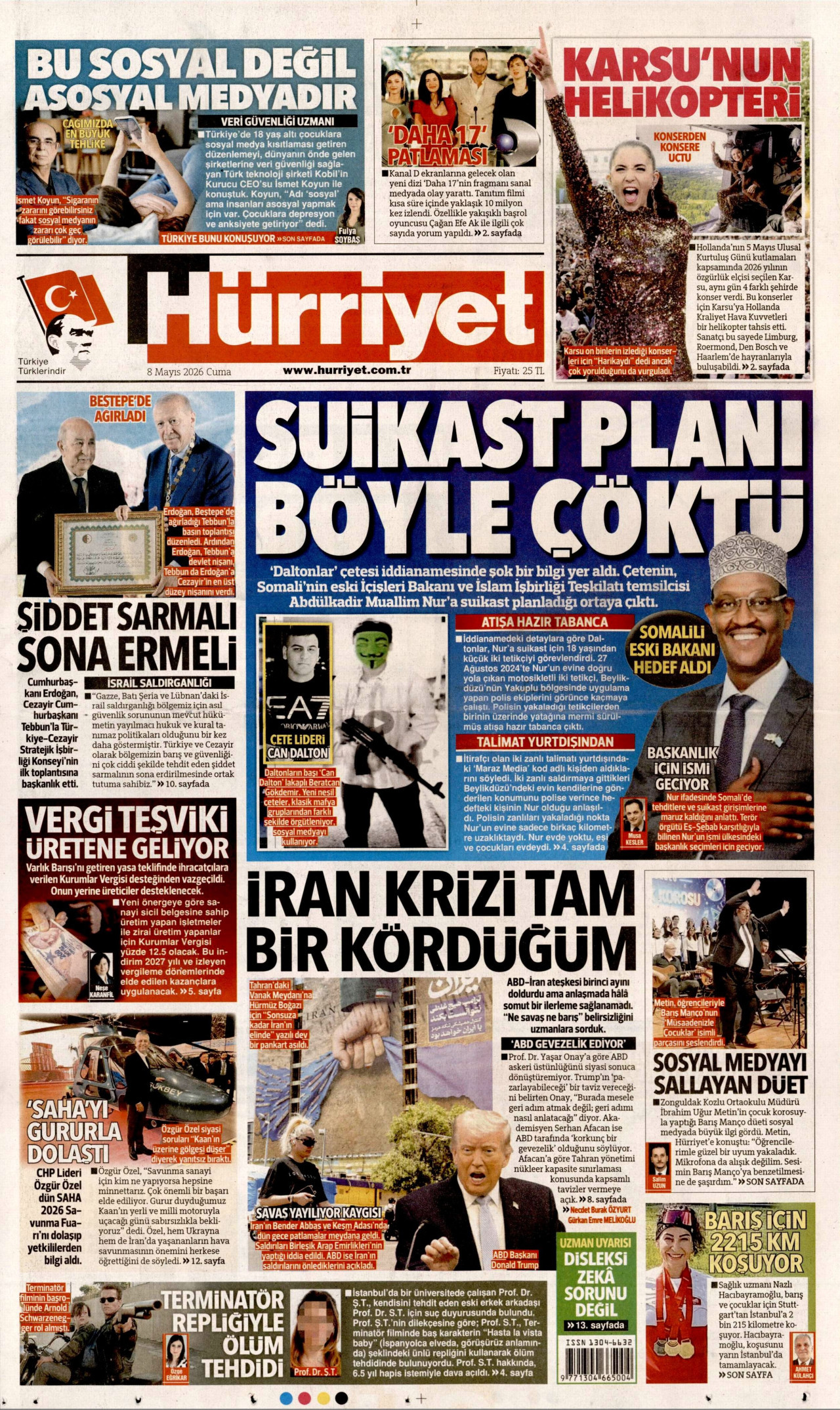 Hürriyet Gazetesi Manşeti - 8 Mayıs 2026 Birinci Sayfa