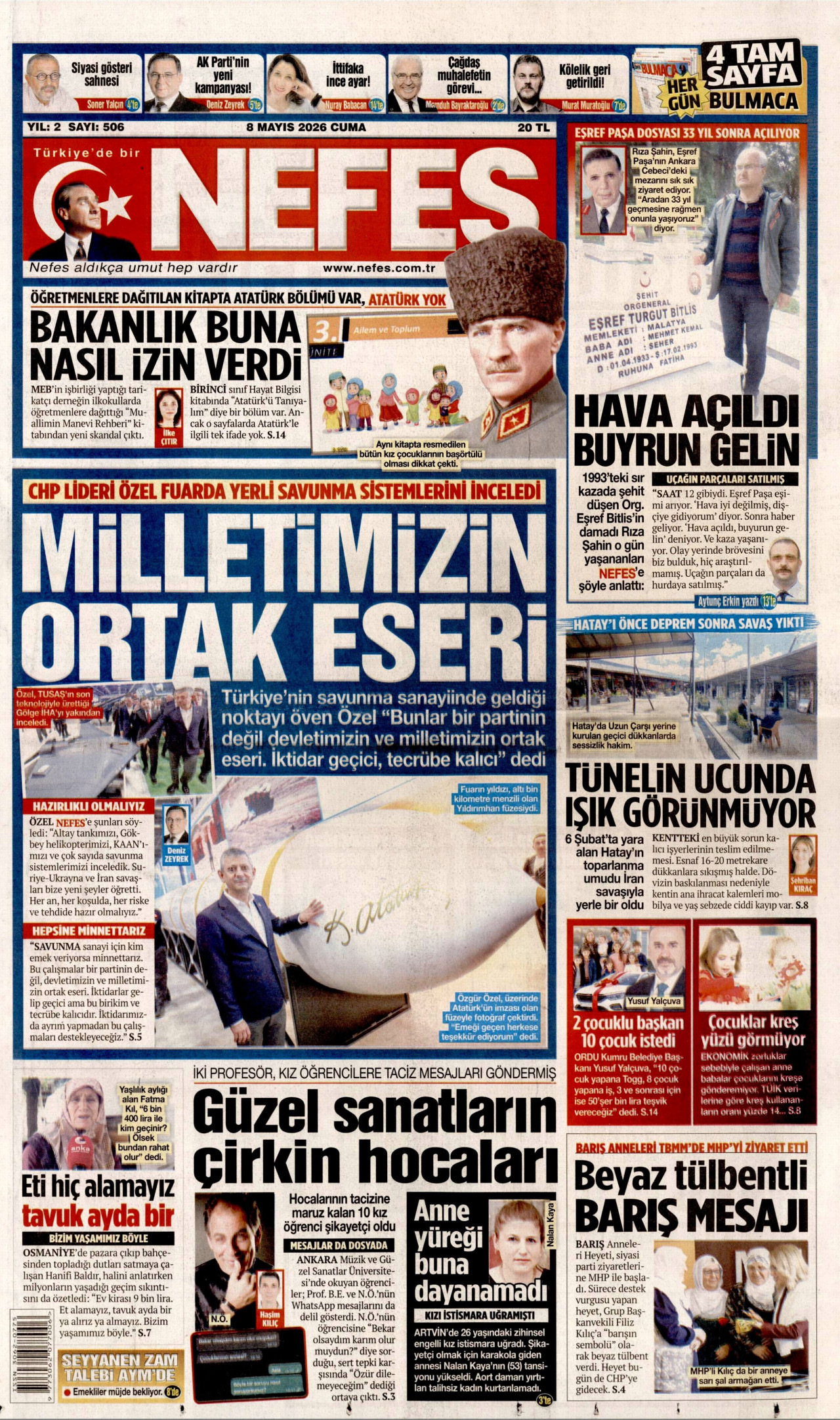 Nefes Gazetesi Manşeti - 8 Mayıs 2026 Birinci Sayfa