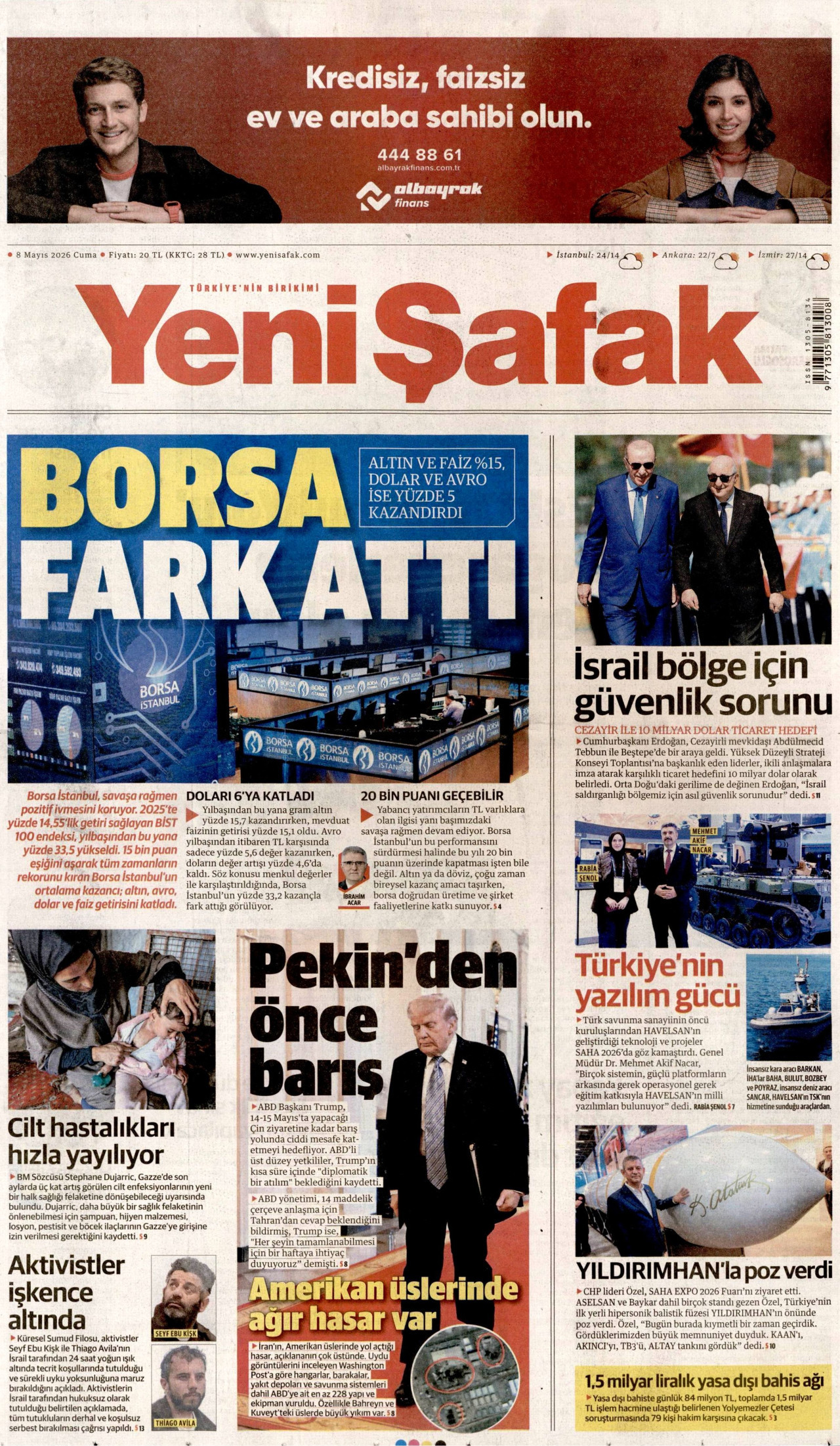 Yeni Şafak Gazetesi Manşeti - 11 Mayıs 2026 Birinci Sayfa