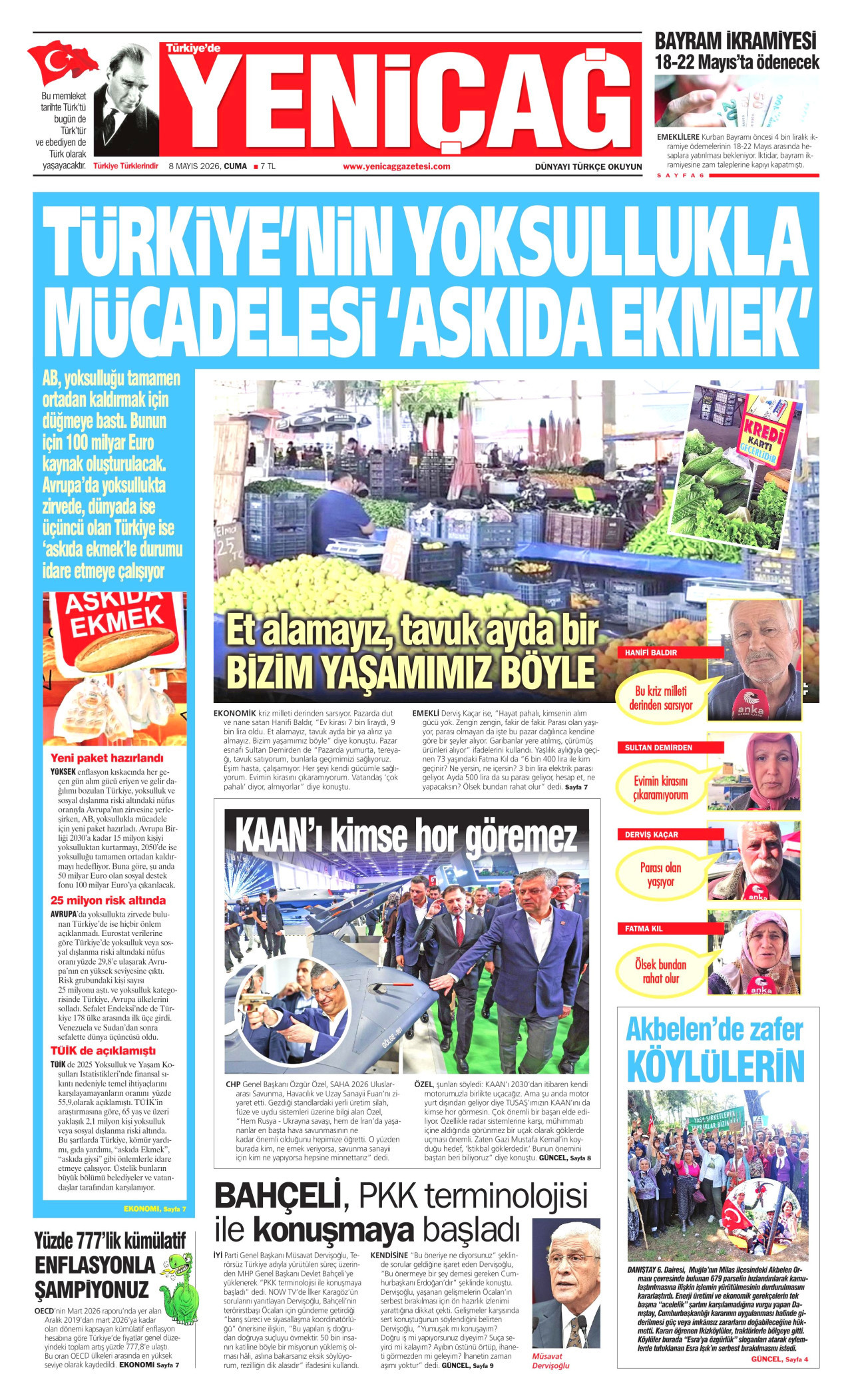 Yeniçağ Gazetesi Manşeti - 8 Mayıs 2026 Birinci Sayfa