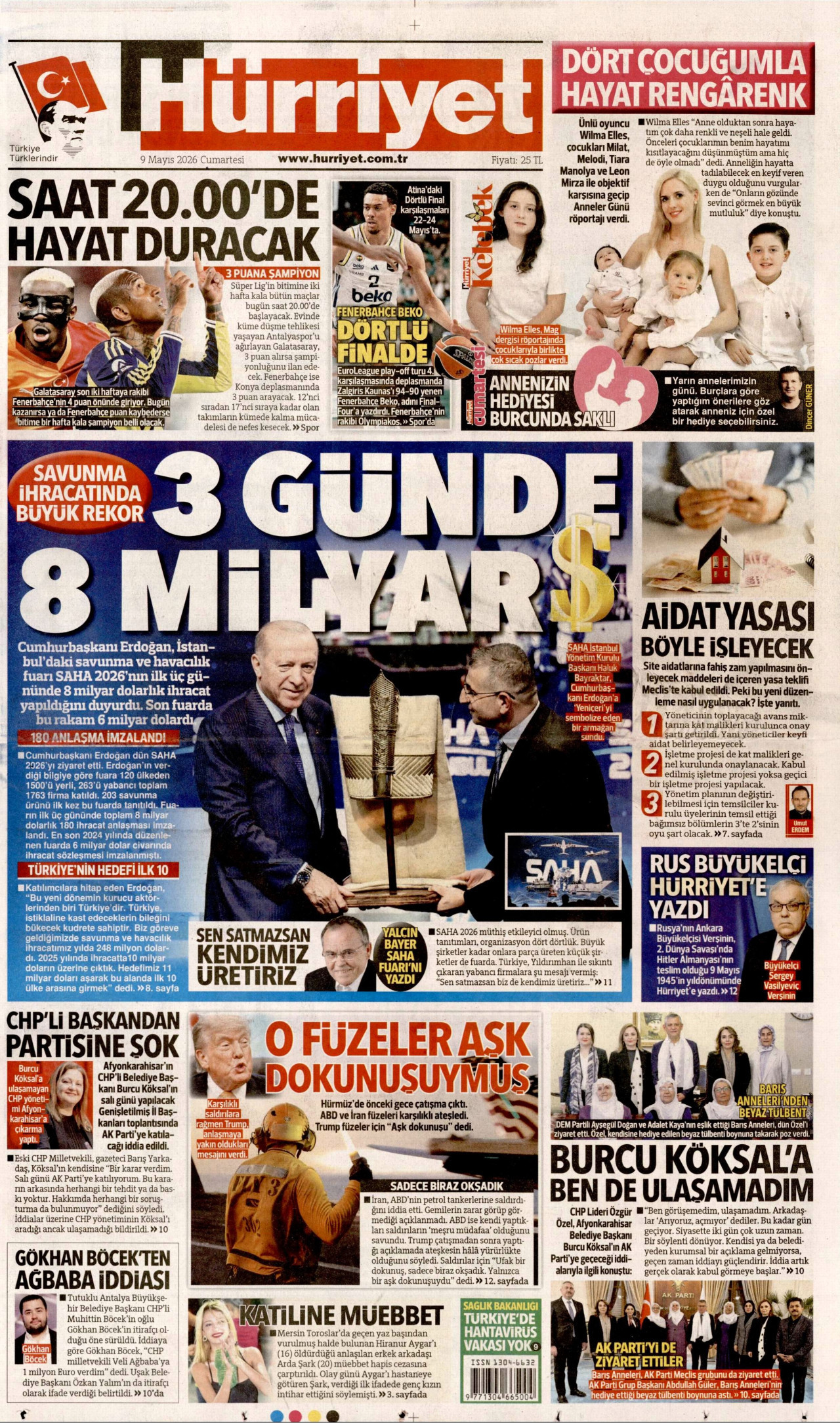Hürriyet Gazetesi Manşeti - 9 Mayıs 2026 Birinci Sayfa