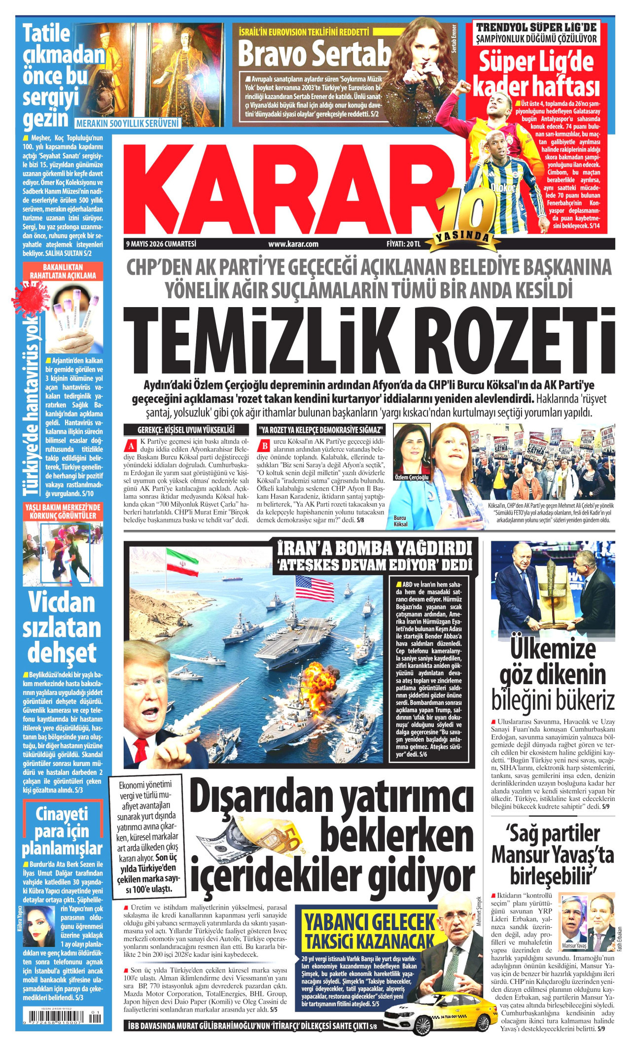 Karar Gazetesi Manşeti - 9 Mayıs 2026 Birinci Sayfa