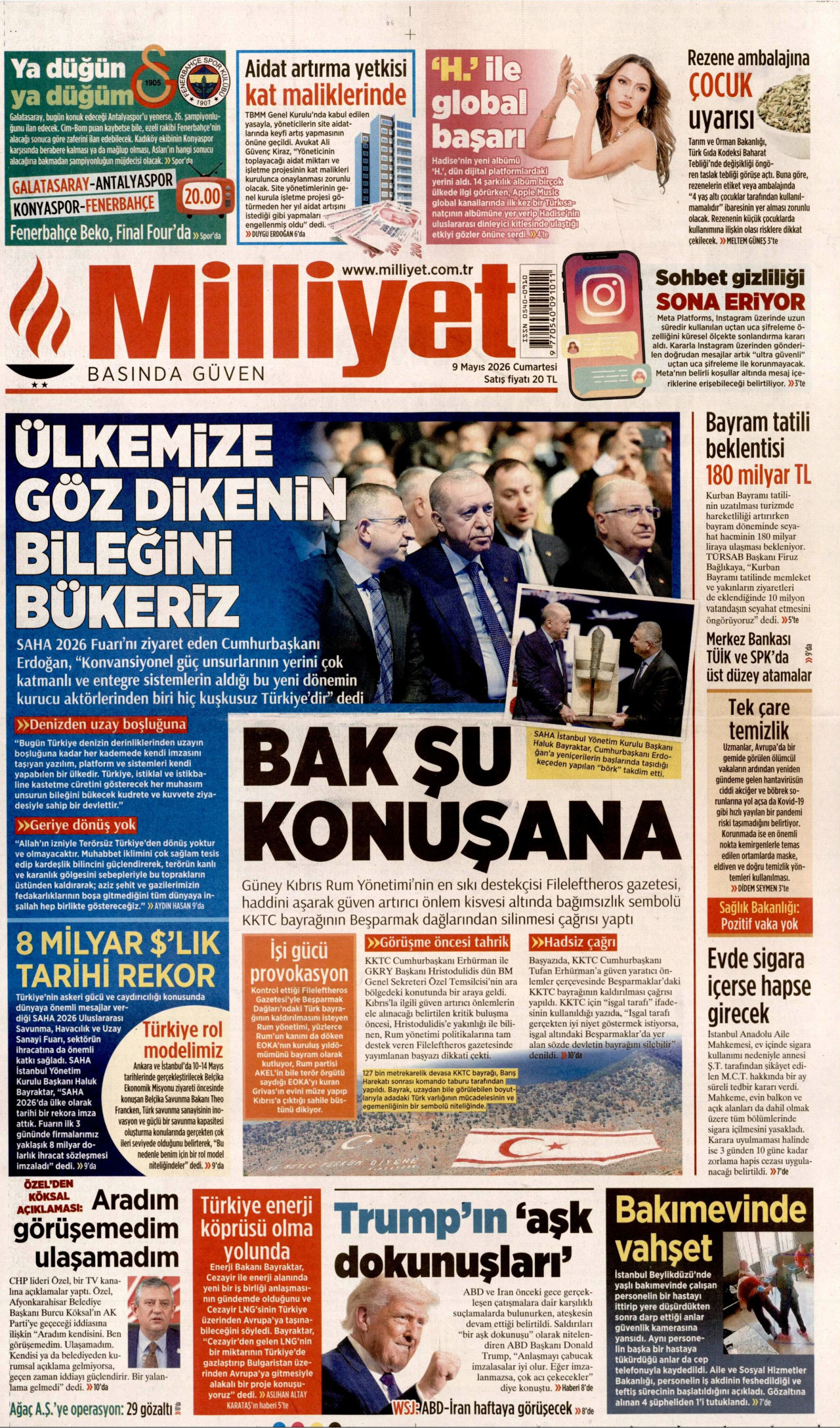 Milliyet Gazetesi Manşeti - 9 Mayıs 2026 Birinci Sayfa