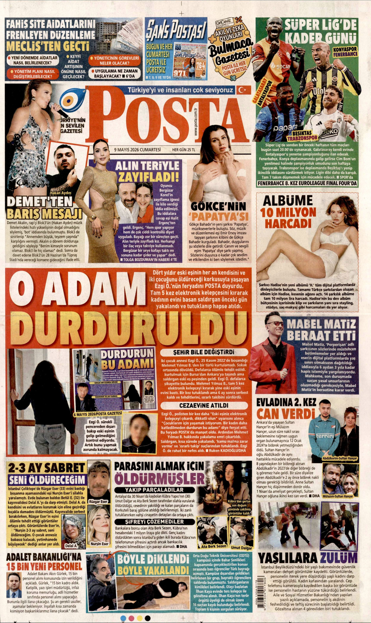 Posta Gazetesi Manşeti - 9 Mayıs 2026 Birinci Sayfa