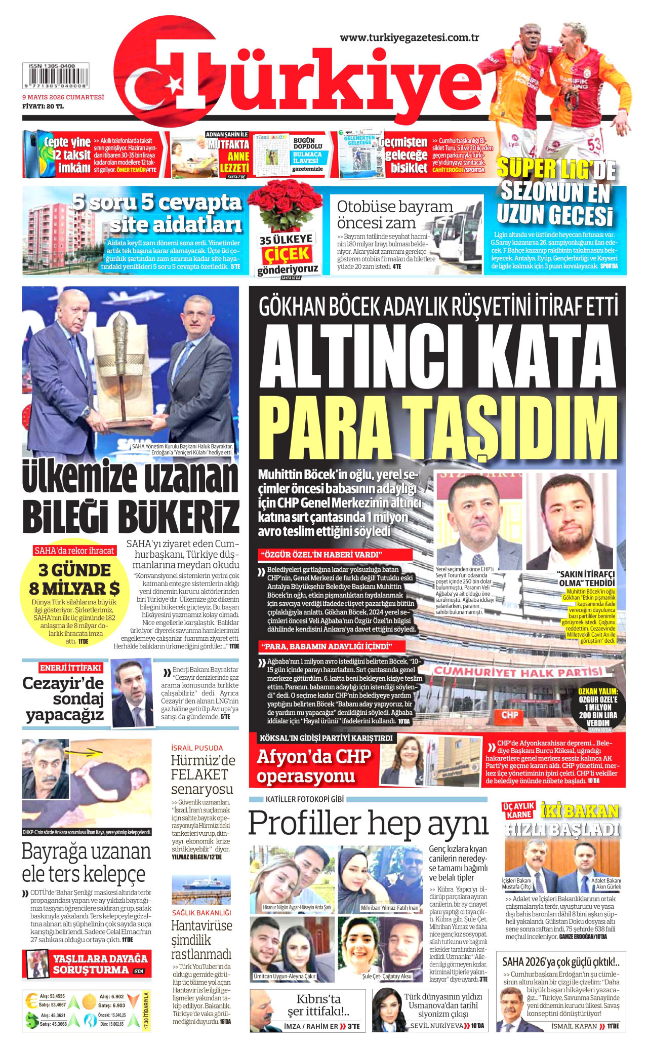 Türkiye Gazetesi Gazetesi Manşeti - 9 Mayıs 2026 Birinci Sayfa